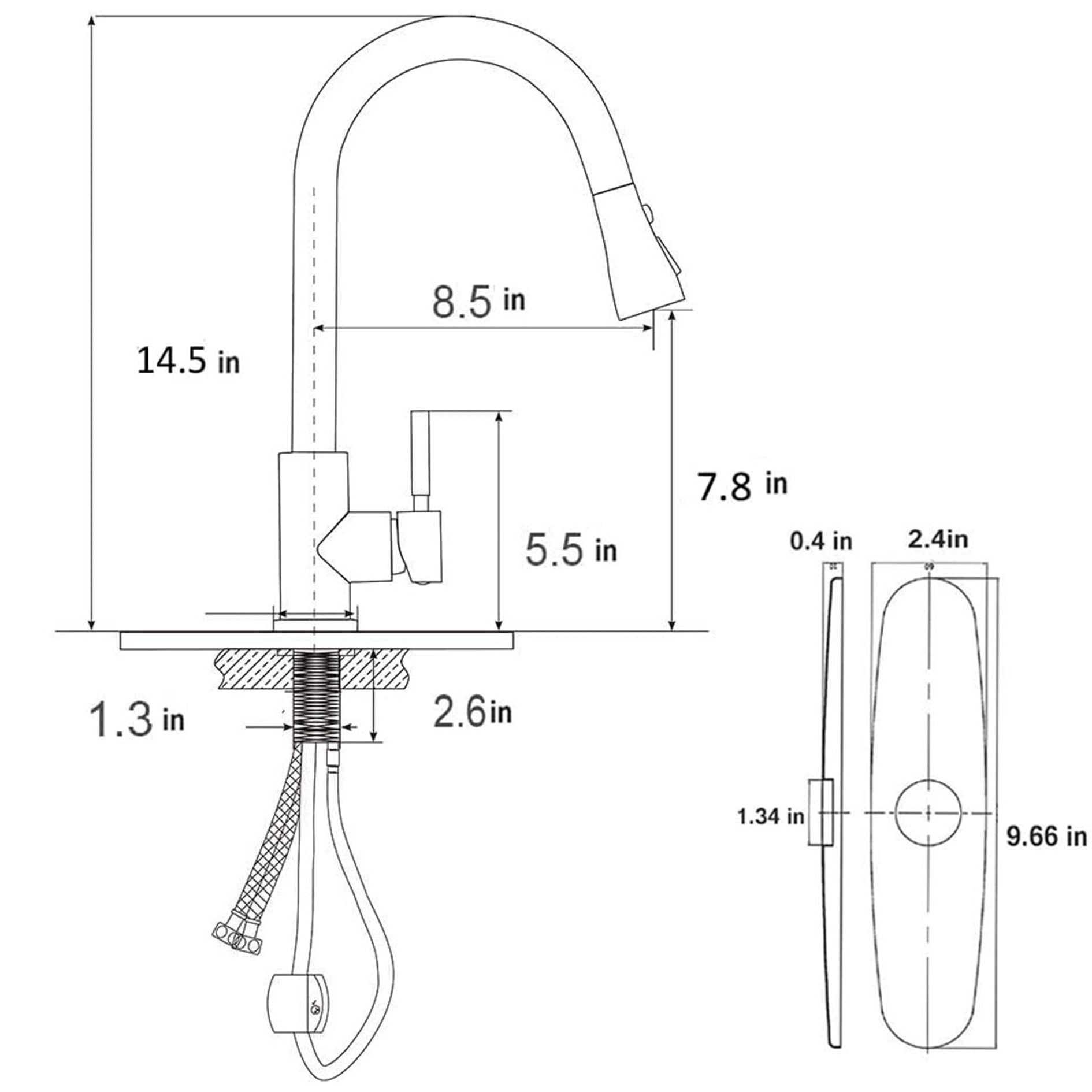 Matte Black Single Handle Pull Down Sprayer Kitchen Faucet, Stainless Steel Sink Faucet for Bar, Laundry, RV & Farmhouse, Ideal for Modern and Rustic Kitchens