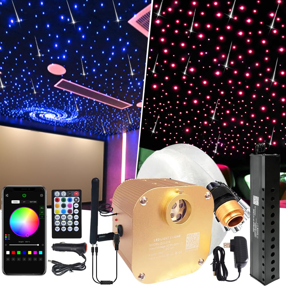 FIREWORK Meteor+ 16W RGBW Starlight Headliner Kit - 550pcs 0.03in Fiber Optic Star Lights for Car & Home Ceiling with Music Sync, Bluetooth APP & Remote Control - Perfect for Bedroom, Theater & Party Lighting Decor