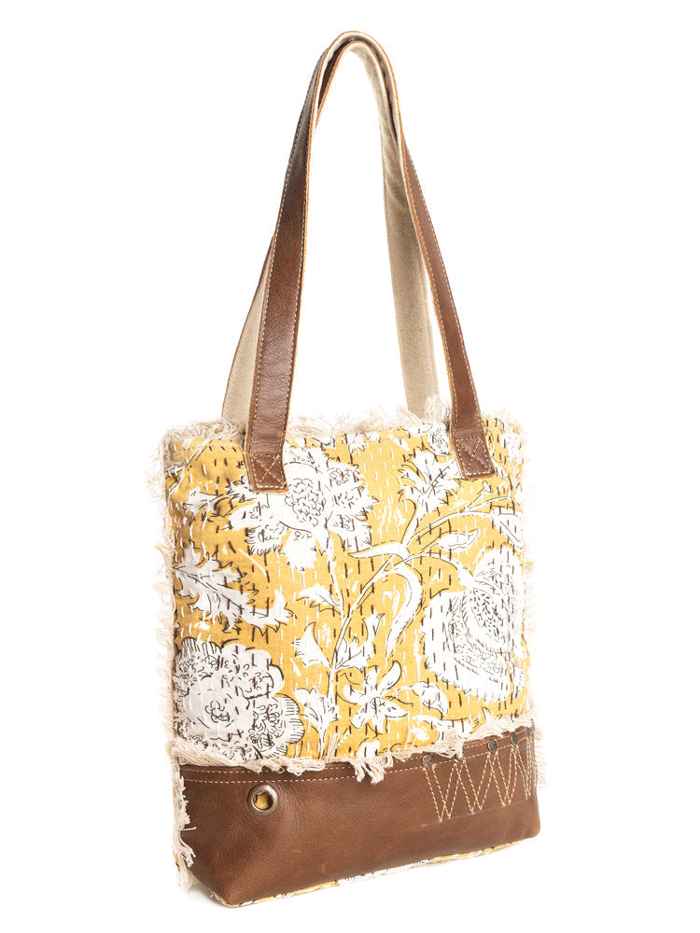 Myra Bag S 10851 Women's Prairie Leaf Mini Tote Bag - Gold Crossbody Purse for Everyday Use, Work, Shopping & Travel Accessories