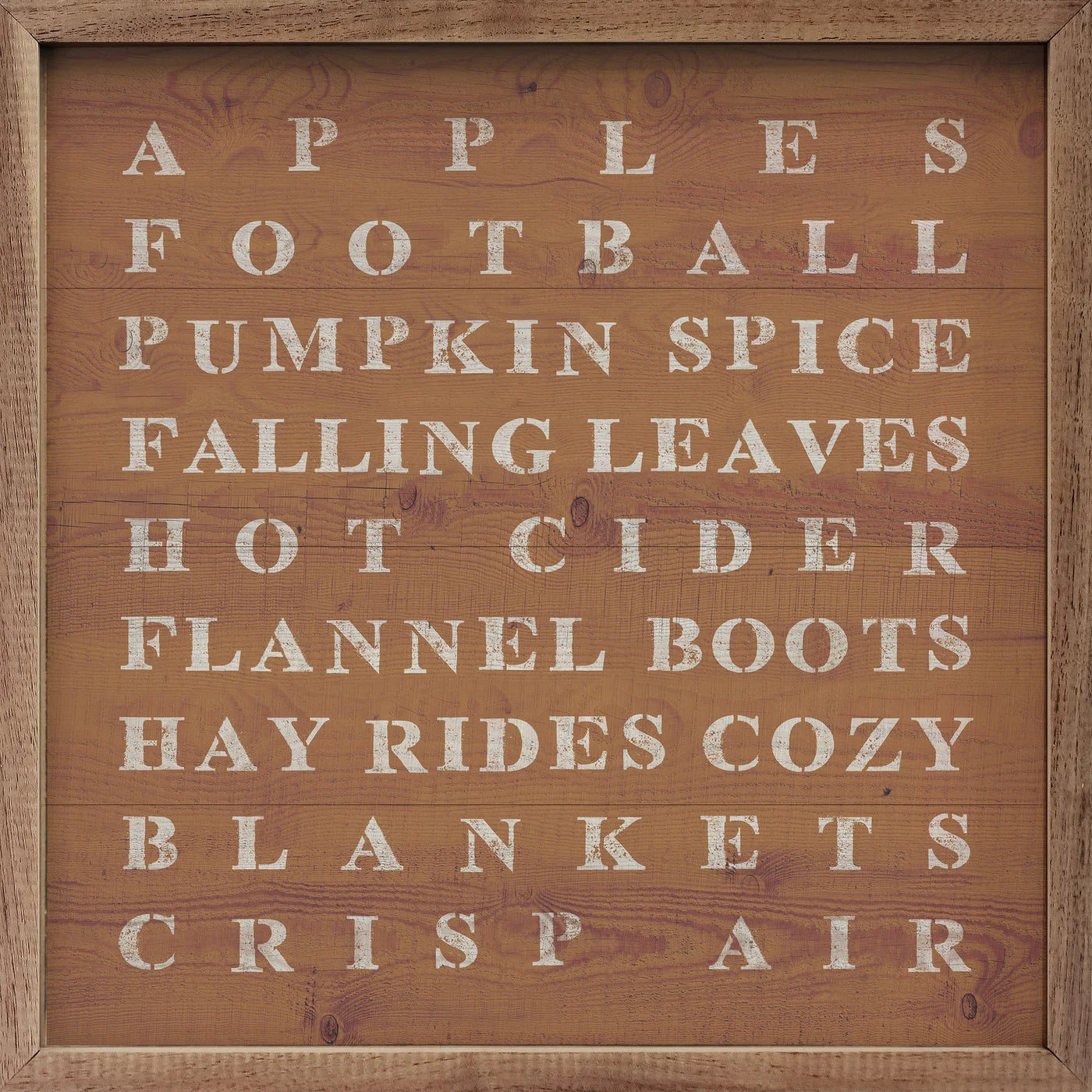 Fall Words Orange Wood Framed Print - Autumn Decor for Home, Office & Gifts | Seasonal Wall Art for Thanksgiving & Halloween