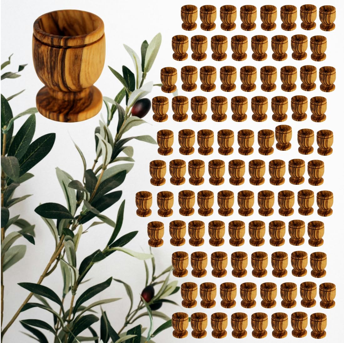Holy Land Market Olive Wood Small Chalice - Handcrafted Communion Cup for Church, Wine Goblet (Set of 100) - Perfect for Religious Ceremonies, Weddings & Special Occasions