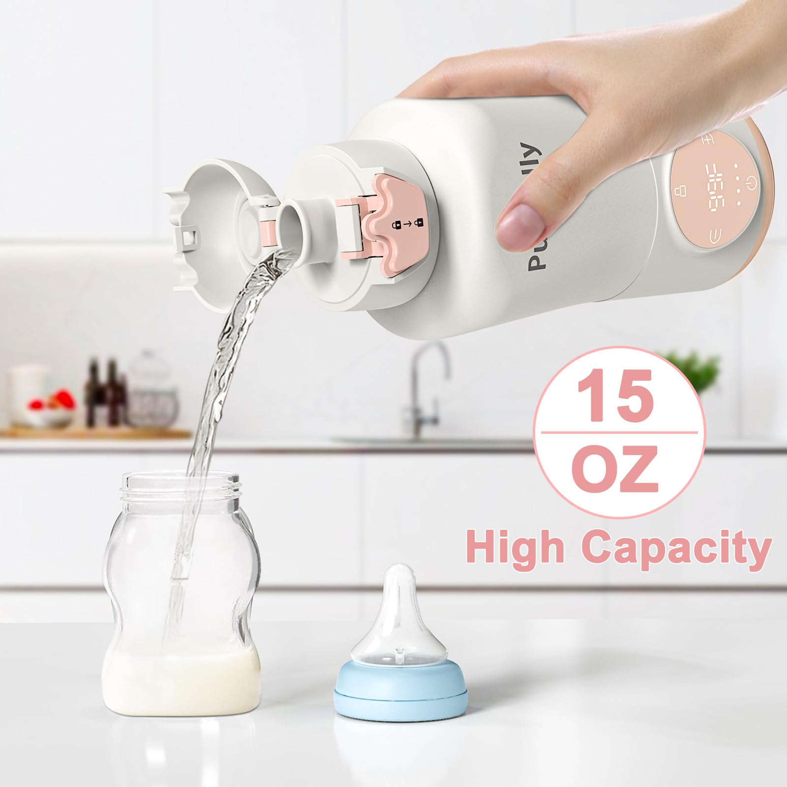 Portable Baby Bottle Warmer - 15oz Rechargeable Formula & Breastmilk Warmer for Travel, Cars, Airplanes - Perfect for On-the-Go Parents, Outdoor Adventures & Quick Heating Anywhere