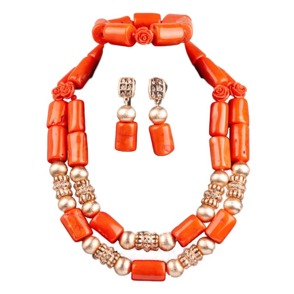 Authentic Two-Layer African Coral Beads Jewelry Set | Nigerian Wedding Gold Jewelry for Brides | Perfect for Bridal Ceremonies, Cultural Events & Special Occasions