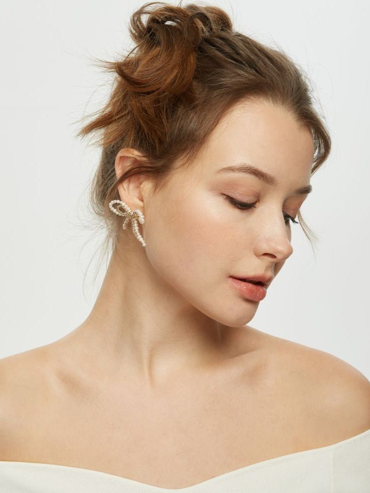 COCOKIM Starry Series Bow Pearl Stud Earrings for Women - Elegant Fashion Jewelry Gift for Birthday, Anniversary & Special Occasions
