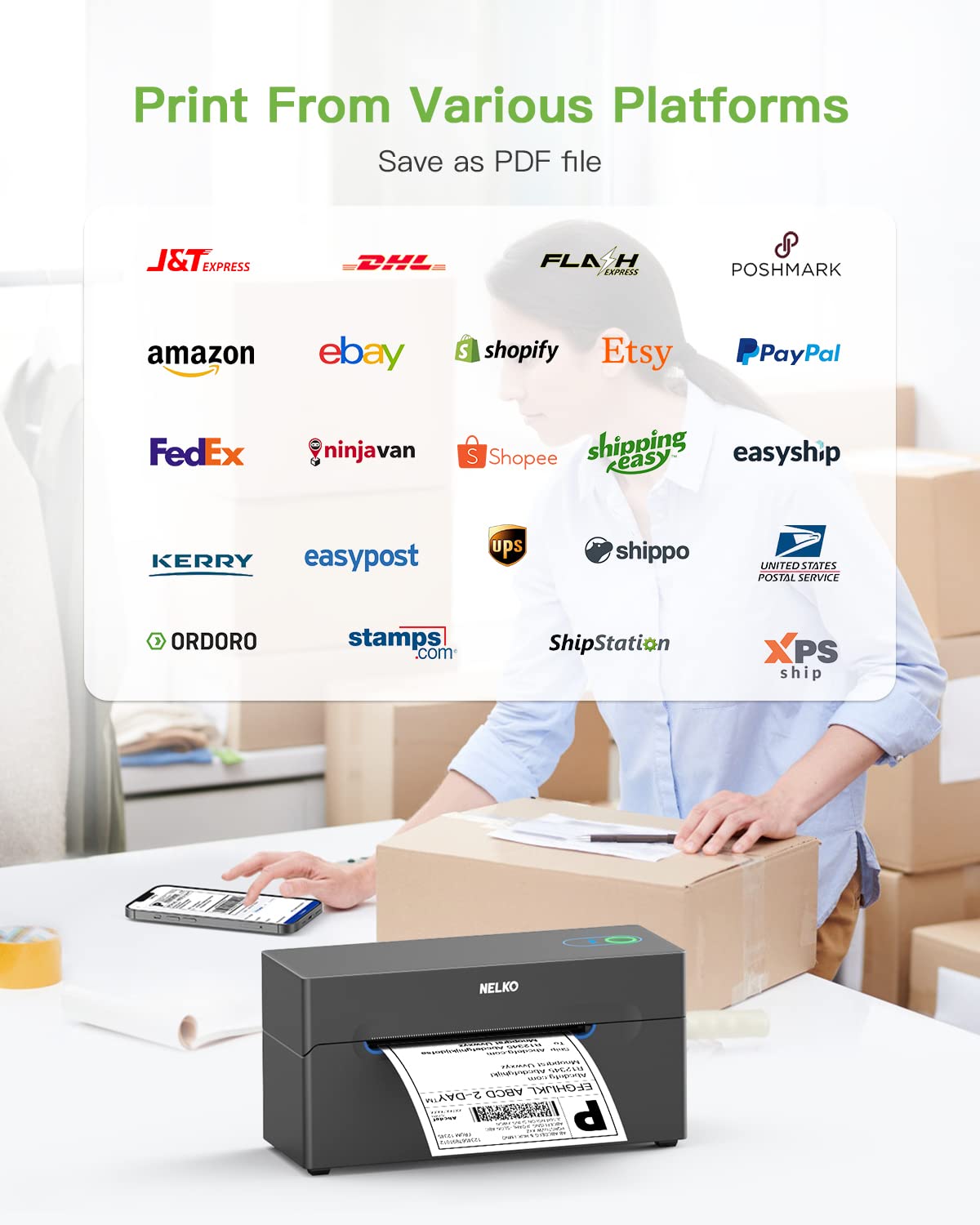Nelko Label Printer - High-Quality Thermal Label Maker for Shipping, Packaging & Barcodes | Perfect for Ecommerce, Warehouses & Small Businesses