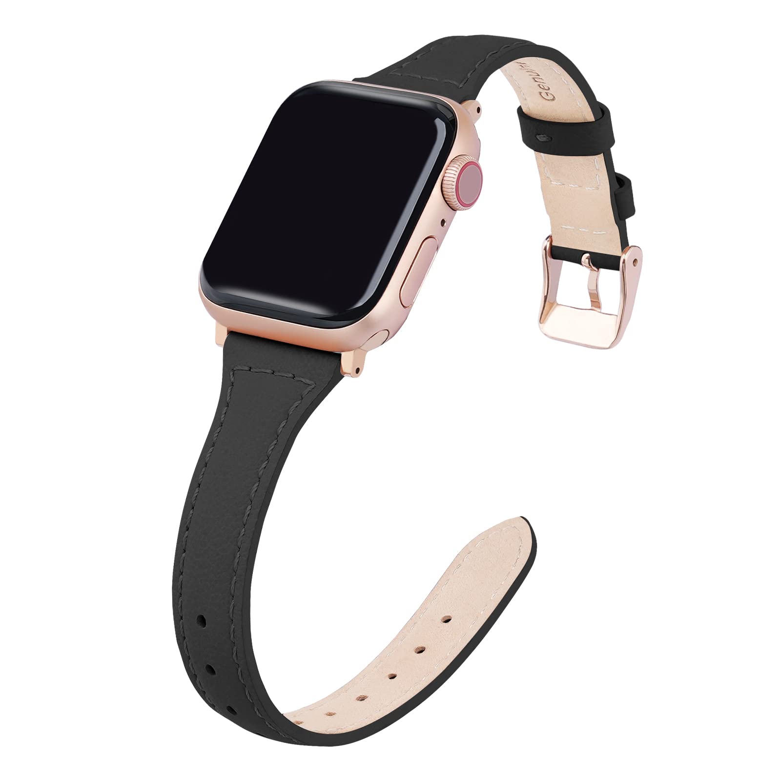 Ritche Thin Slim Leather Apple Watch Band for Women - Compatible with Apple Watch SE, Series 8/7/6/5/4/3/2/1 (38mm 40mm 41mm 42mm 44mm 45mm) - Elegant Watch Strap in Black, Brown, White & Pink - Perfect for Work, Gym & Everyday Wear