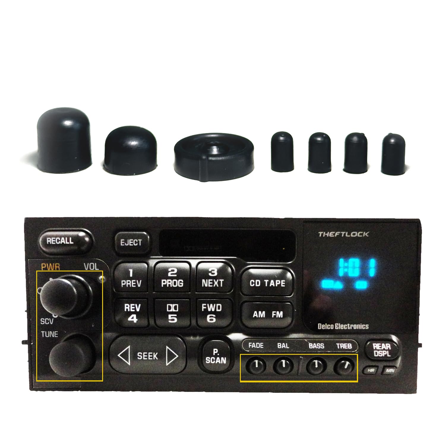 Chevy & GM Radio Control Knob Replacement Set - 7-Piece Kit for Select GM Vehicles | Volume, Power, SCV, Tune, Fade, Balance, Bass & Treble Knobs | Fix Broken Radio Controls - Perfect for Chevy Silverado, Tahoe, Suburban & More | Easy DIY Installation for Home Mechanics