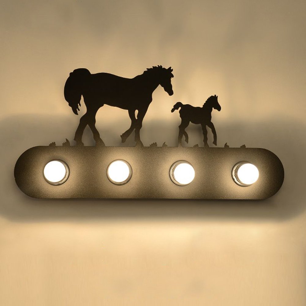 Vintage Metal Walking Horses Wall Sconce - Industrial Bar Counter Lamp for American Loft, Living Room & Corridor Lighting - Large Size Wall Fixture with Mirror Front for Staircase Decor | Perfect for Restaurant, Cafe & Home Interior Design