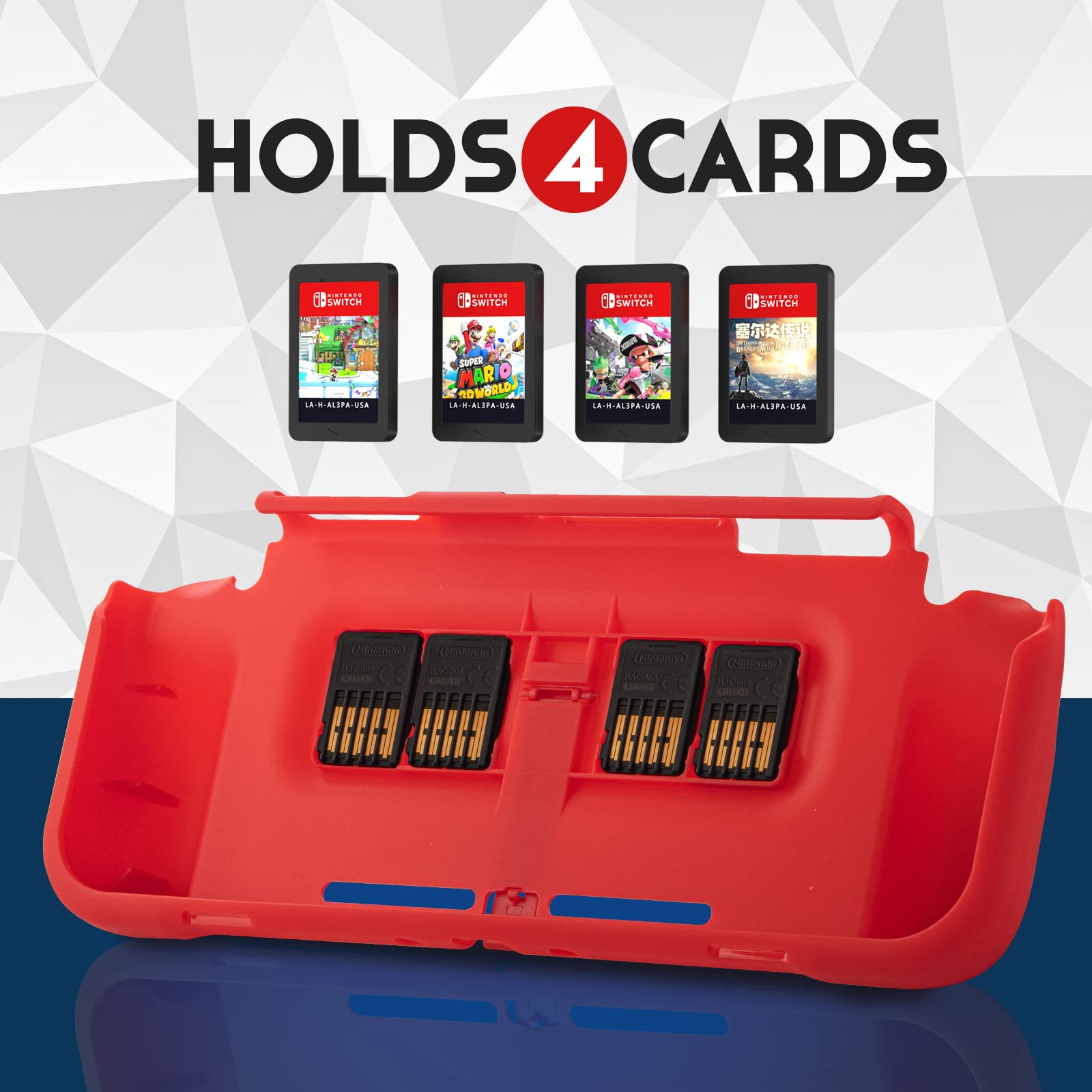 Premium Red Protective Grip Case for Nintendo Switch OLED - Shockproof Cover with Built-in Game Card Storage & Adjustable Kickstand | Perfect for Gaming On-The-Go, Travel Protection, and Enhanced Handheld Play