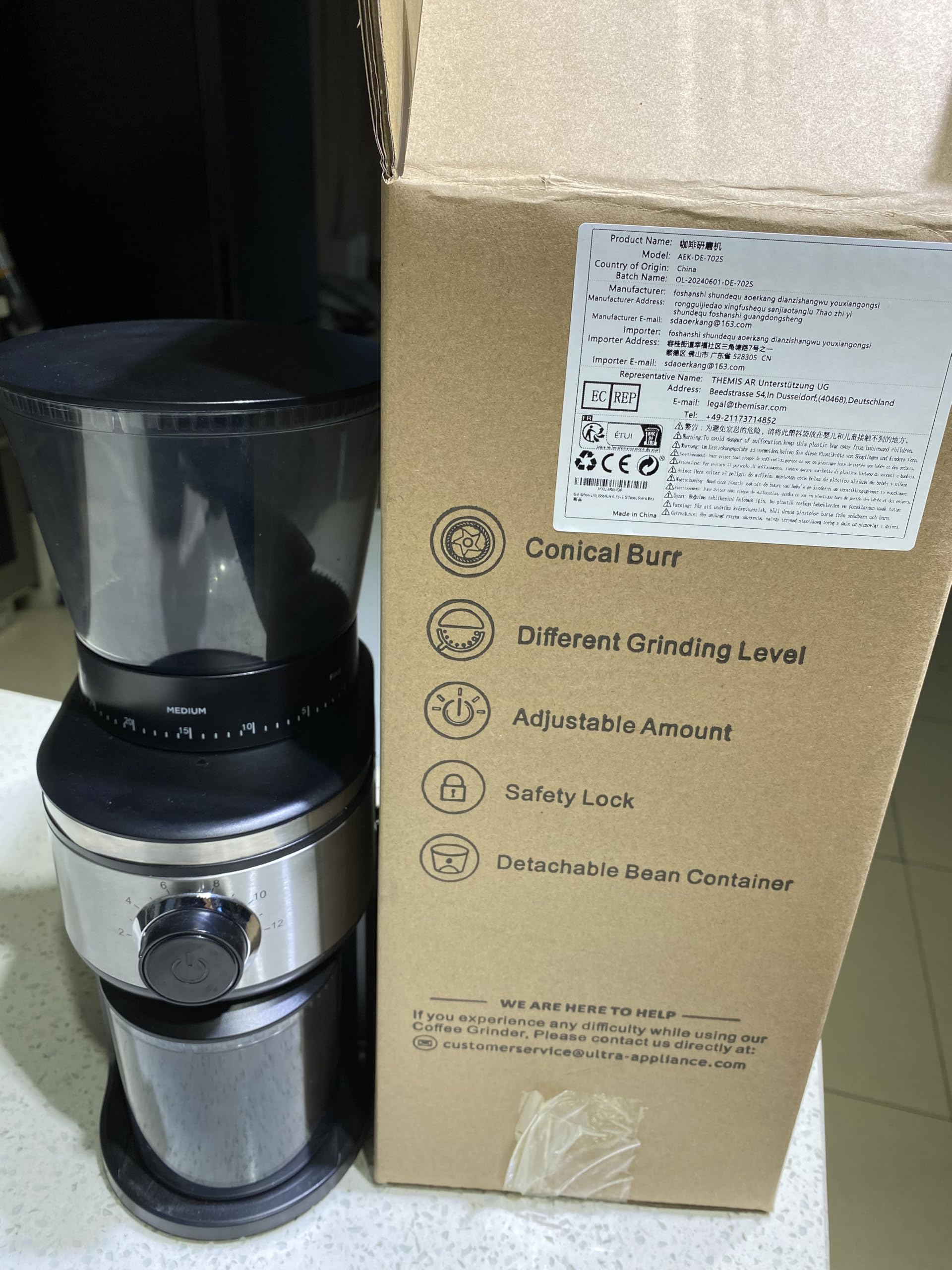 Premium Electric Burr Coffee Grinder - Conical Bean Grinder with 30 Adjustable Settings for 2-12 Cups (Silver & Black) - Perfect for Espresso, French Press & Drip Coffee Makers at Home or Office