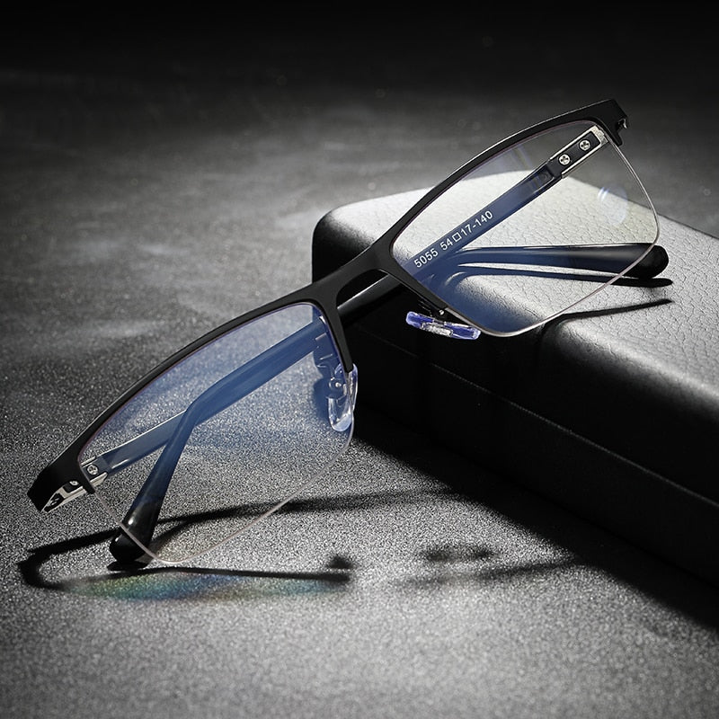 Aidien Men's Custom Lens Semi-Rimless Alloy Frame Eyeglasses AR5055 - Lightweight & Durable Glasses for Work, Reading & Everyday Use