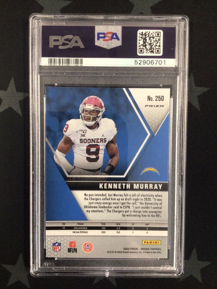 2020 Panini Mosaic Kenneth Murray Red/Green Choice #250 PSA GEM MT 10 52906701 - Rare Football Trading Card for Collectors & Sports Fans - Perfect for Display, Investment & Memorabilia Collections