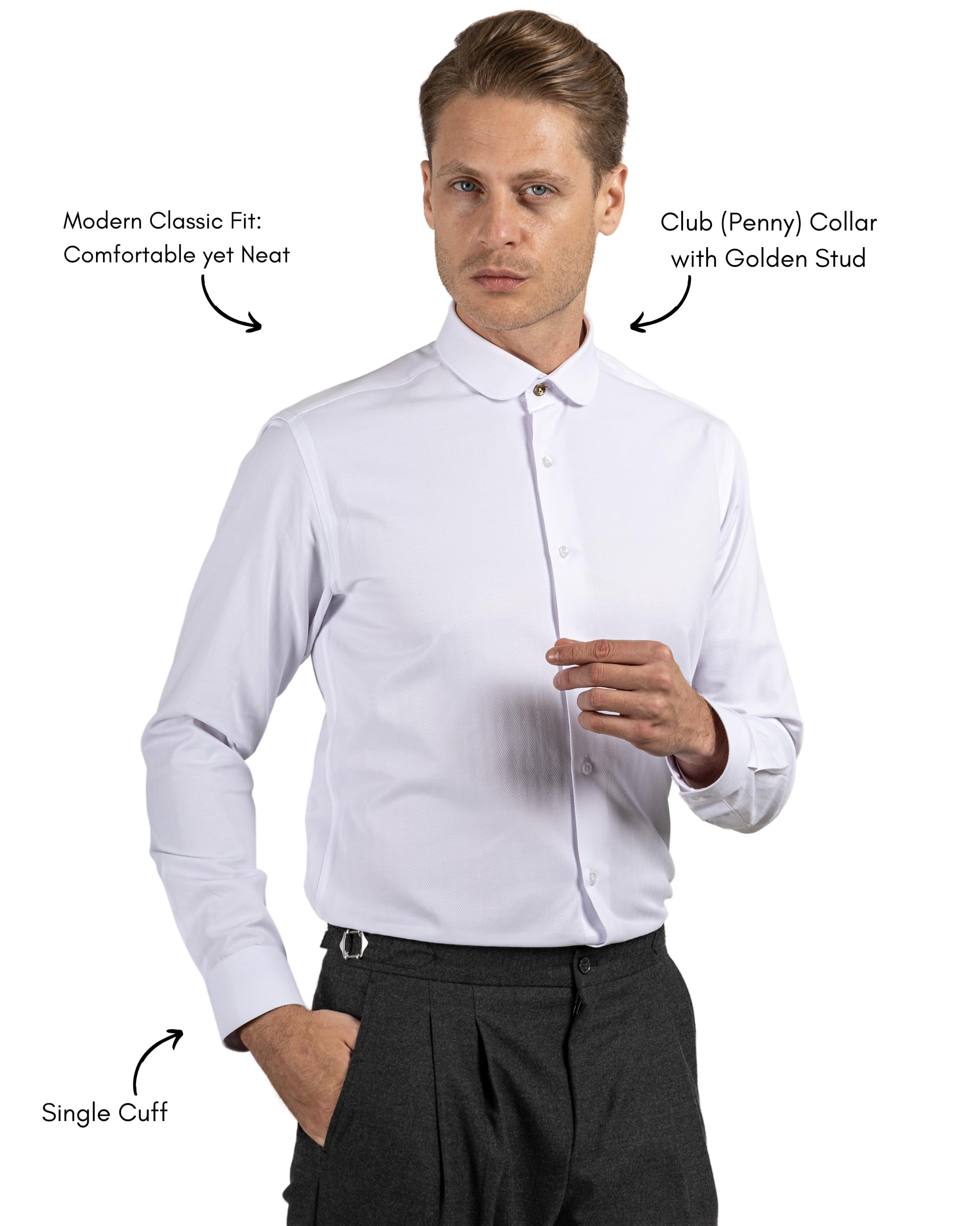 Vintage 1920s Men's Club Collar Dress Shirt - Long Sleeve Button Up Formal & Casual Shirt for Business, Wedding & Retro Style Outfits