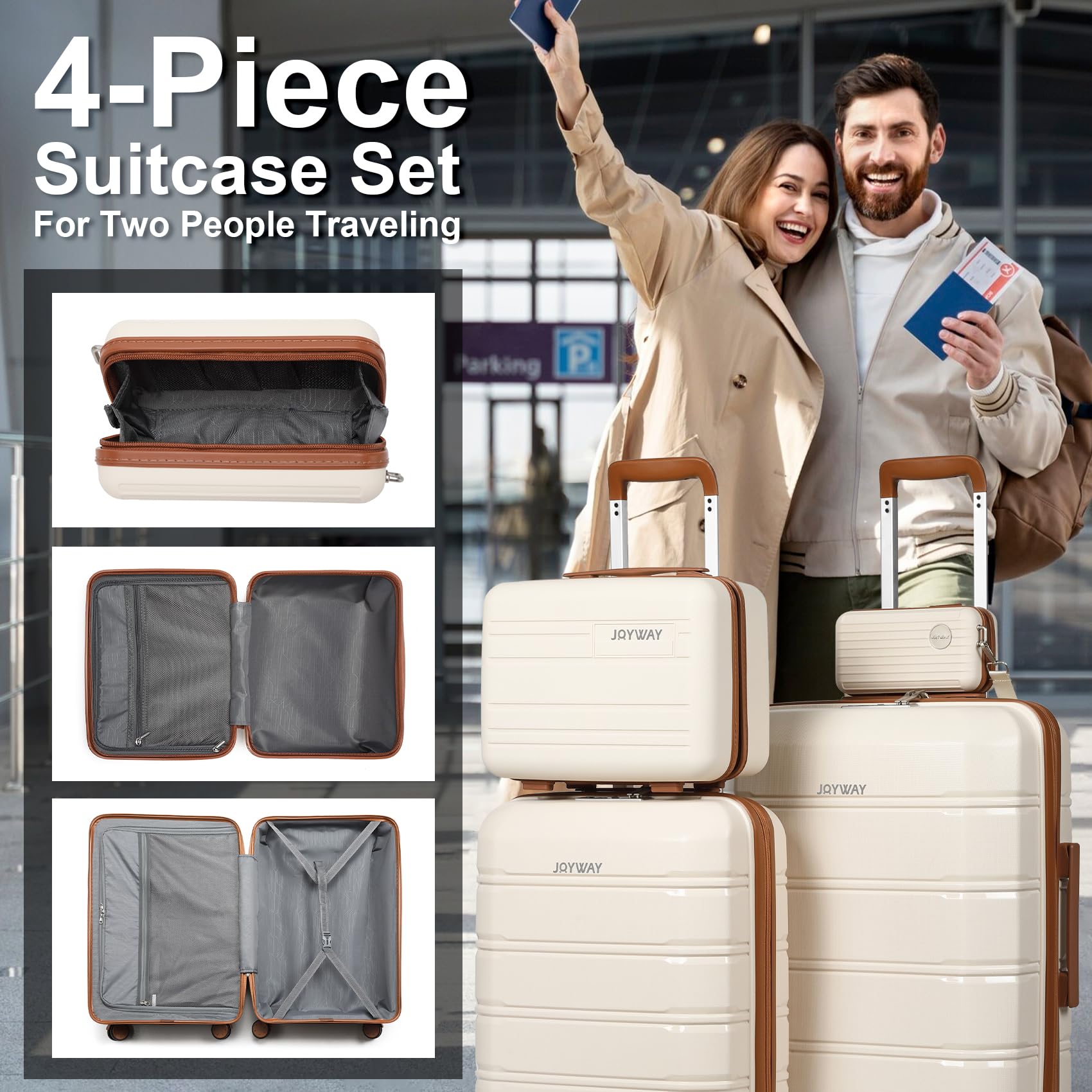 Joyway 4-Piece Lightweight Hardside Luggage Set with TSA Lock & Spinner Wheels - Carry On & Checked Suitcases for Women & Men Travel - White - Perfect for Business Trips, Vacations & Family Getaways