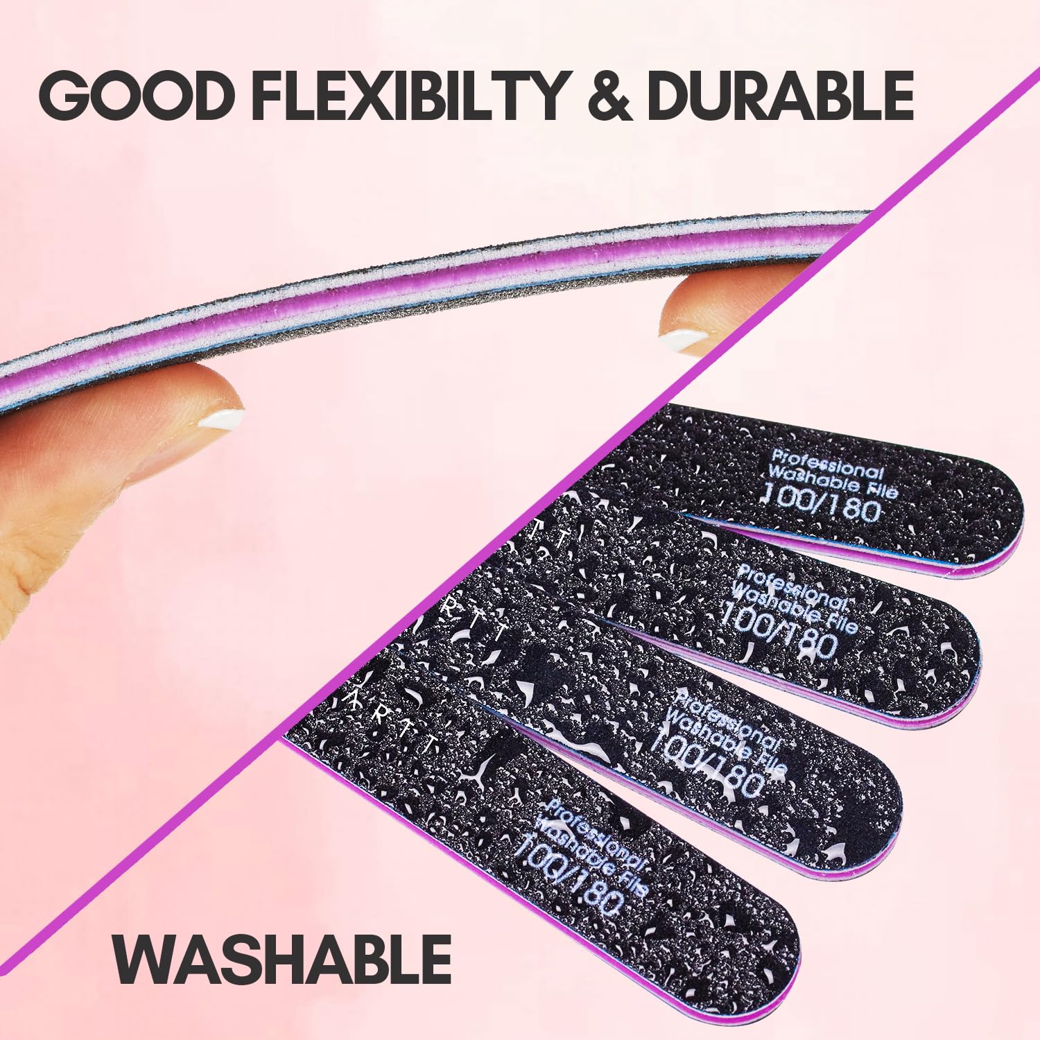 Makartt Professional 100/180 Grit Nail Files - 10 Pack Black Emery Boards for Natural & Acrylic Nails - Washable Double-Sided Manicure Tools for DIY Salon & Home Use - Perfect for Nail Shaping, Buffing and Smoothing