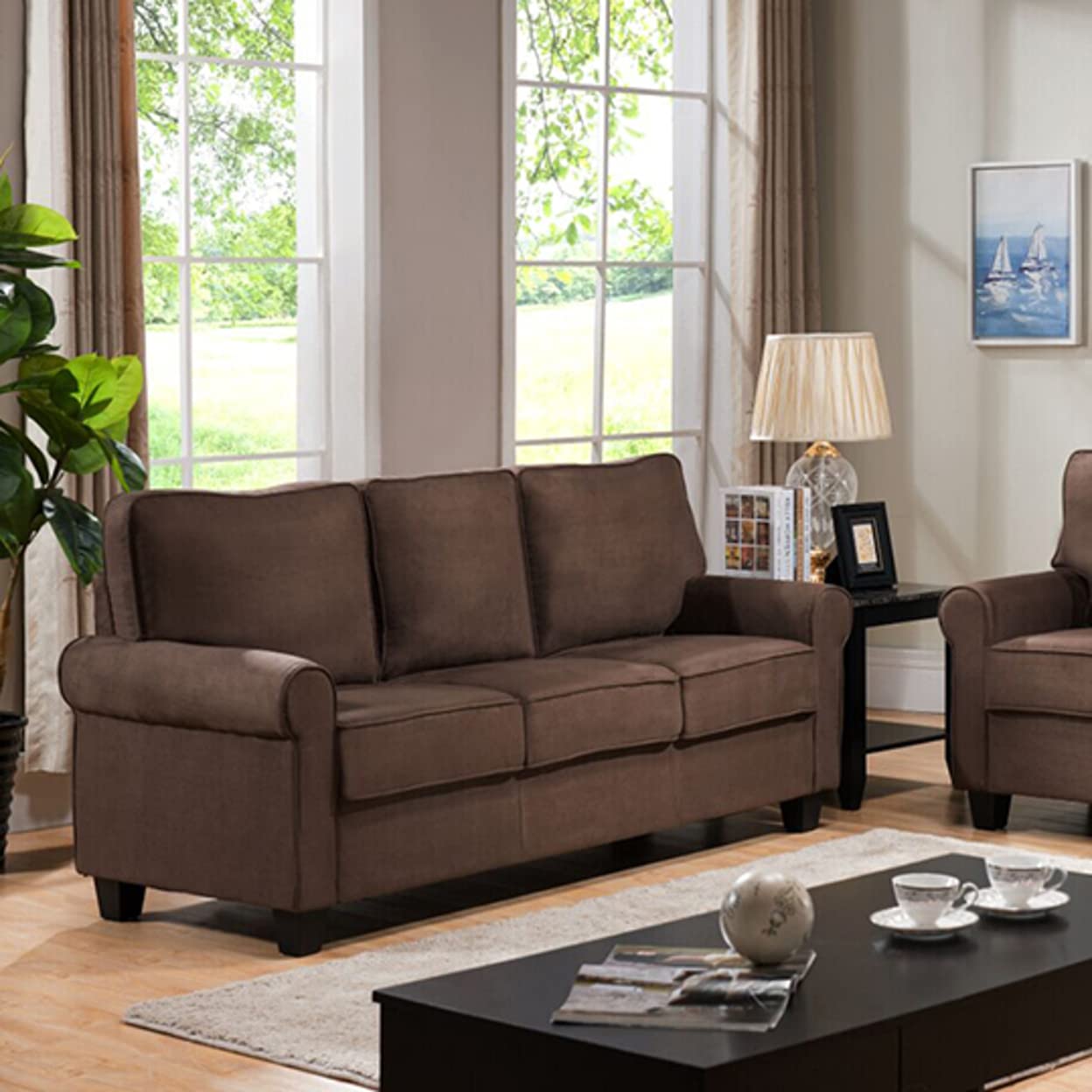 K&B Furniture Co Inc Modern Loveseat Sofa in Chocolate Brown - Perfect for Living Room, Lounge, or Small Spaces