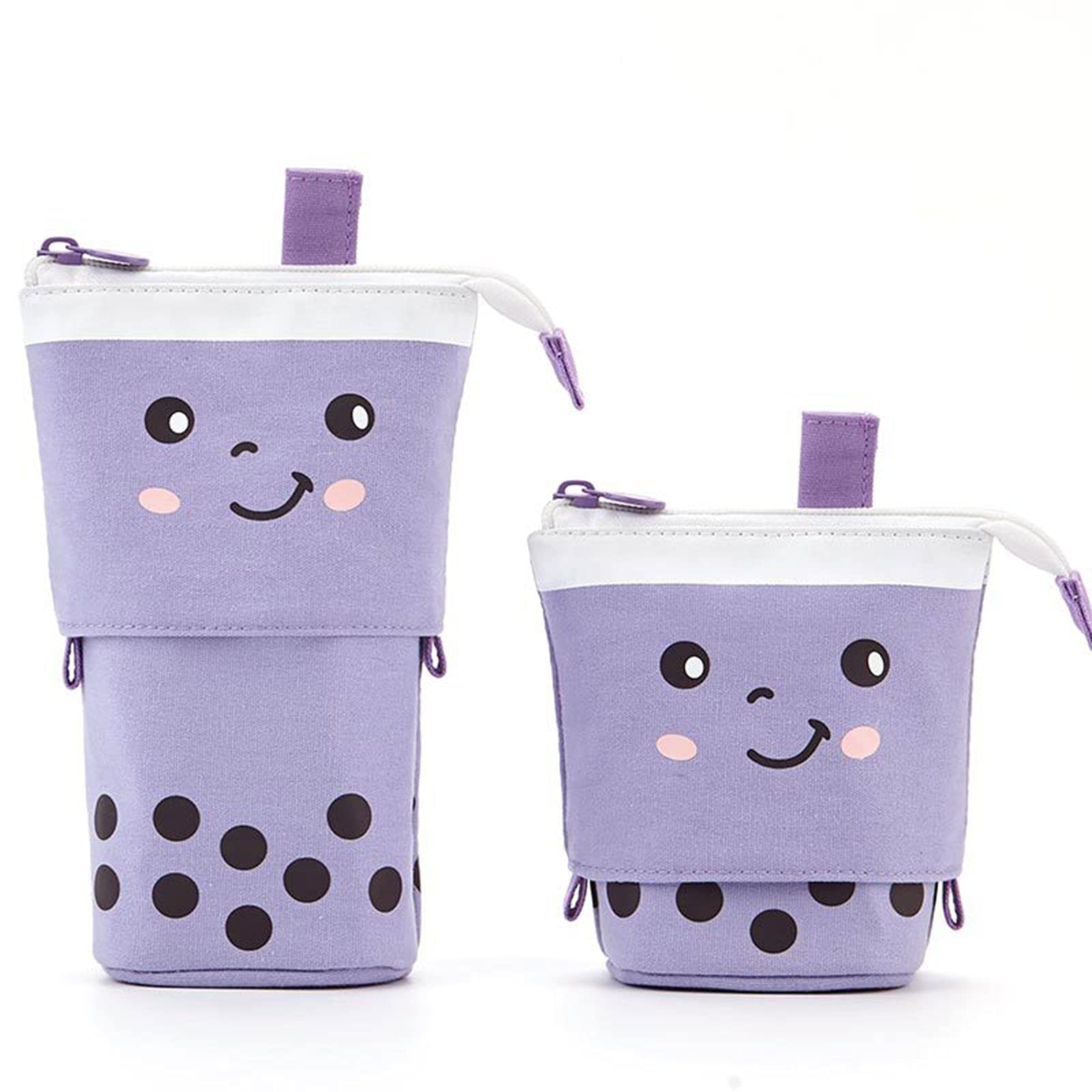 Cute Boba Tea Pencil Case - Kawaii Pop-Up Organizer for School & Office (Purple)