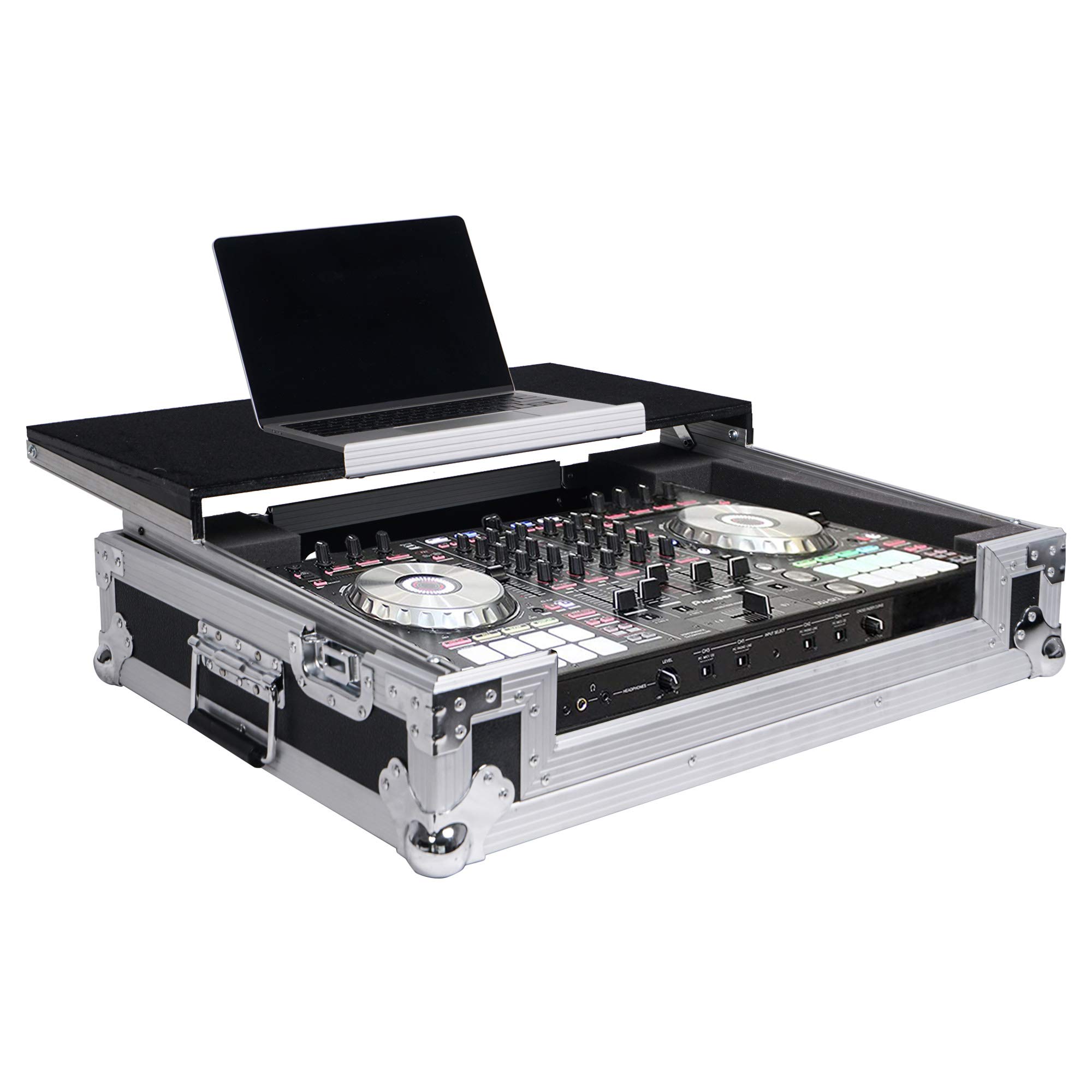 Sound Town DJ Controller Road Case with Sliding Laptop Stand for Pioneer DDJ-SR2 (STRC-SRLT) - Durable Protective Case for DJ Gigs, Tours & Mobile Performances