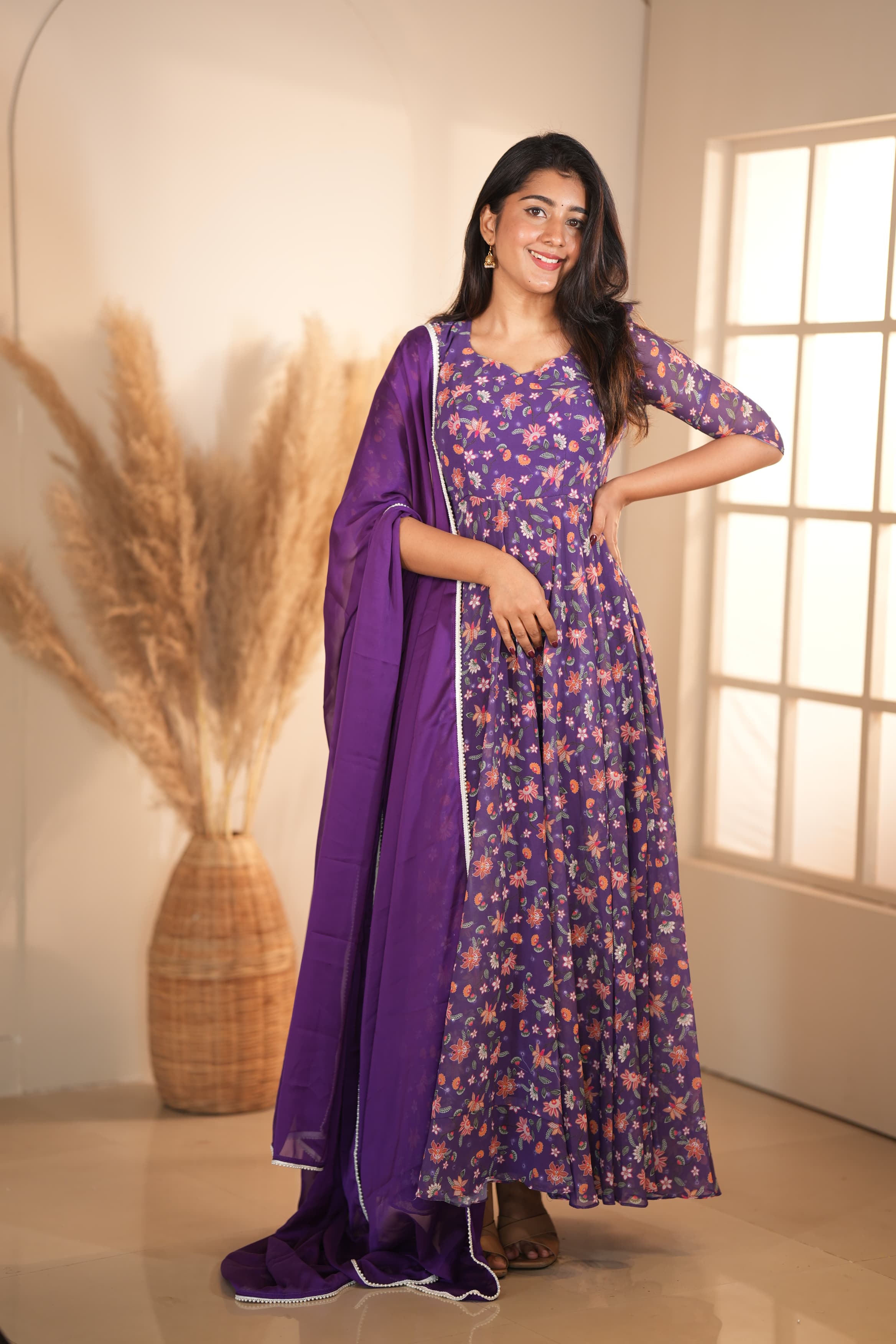 DD599 Malarini Version 2 Floral Anarkali Dress - Elegant Pakistani Party Wear for Women - Perfect for Weddings, Festivals & Special Occasions
