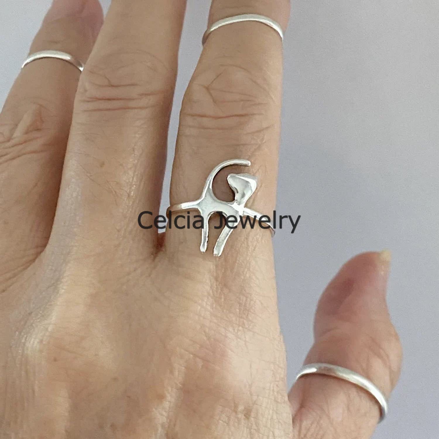 925 Sterling Silver Cat Ring - Handmade Kitty Jewelry, Minimalist Boho Pet Ring for Women, Unique Animal Ring Gift for Mother's Day (Size 7) - Perfect for Casual Wear, Date Nights & Gift Giving