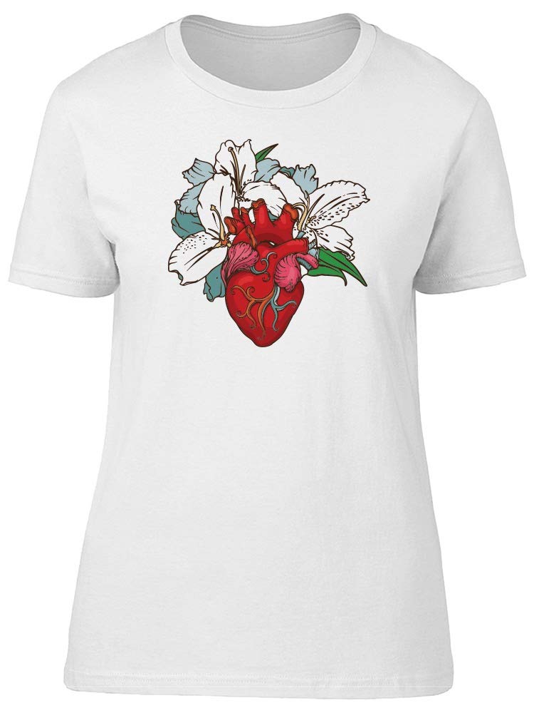 Red Human Heart and Flowers Graphic T-Shirt for Women - Casual Streetwear, Valentine's Day Gift, Everyday Fashion