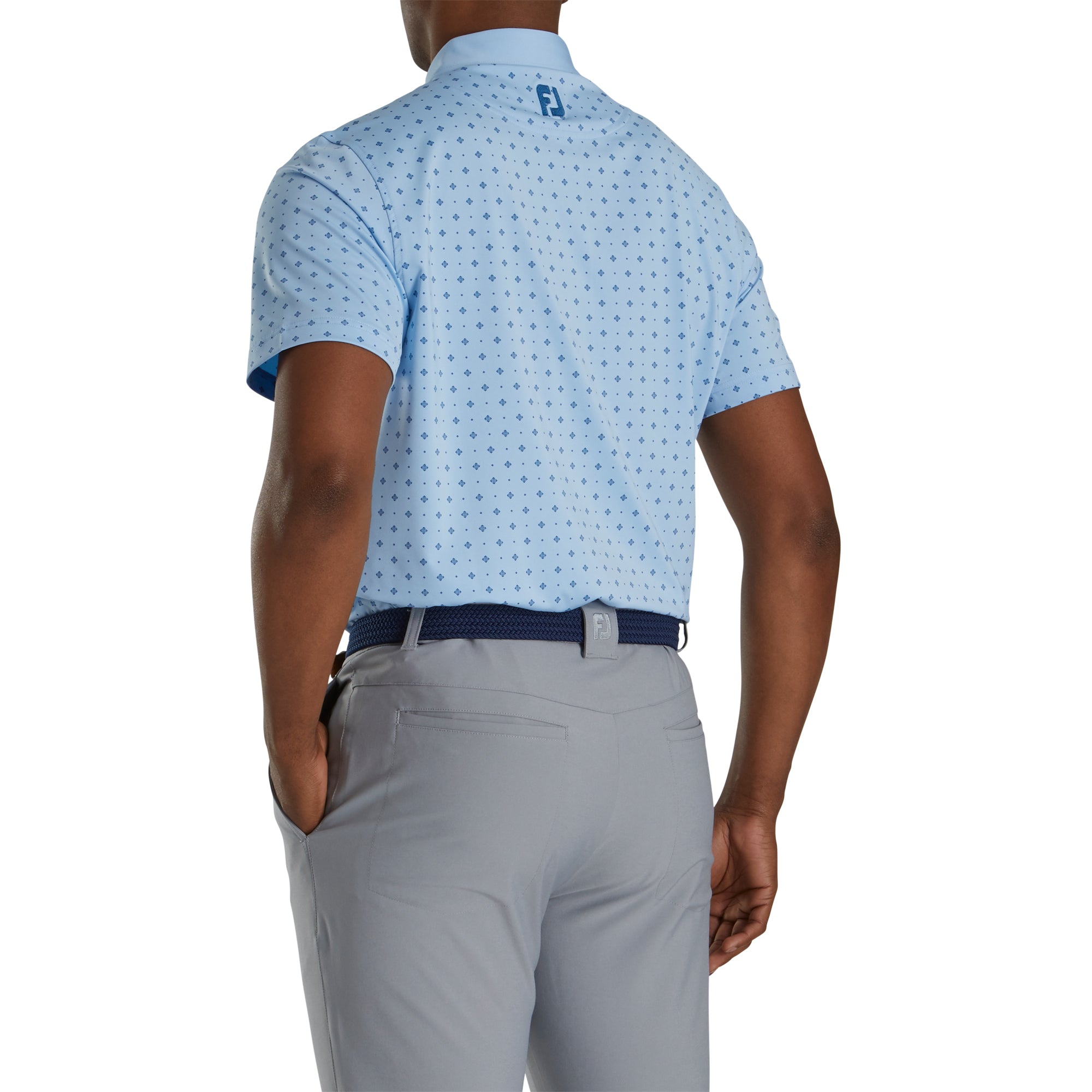 **FootJoy Men's Light Blue Athletic Fit Deco Print Golf Polo Shirt – Breathable & Stylish for Golf Courses & Casual Wear**