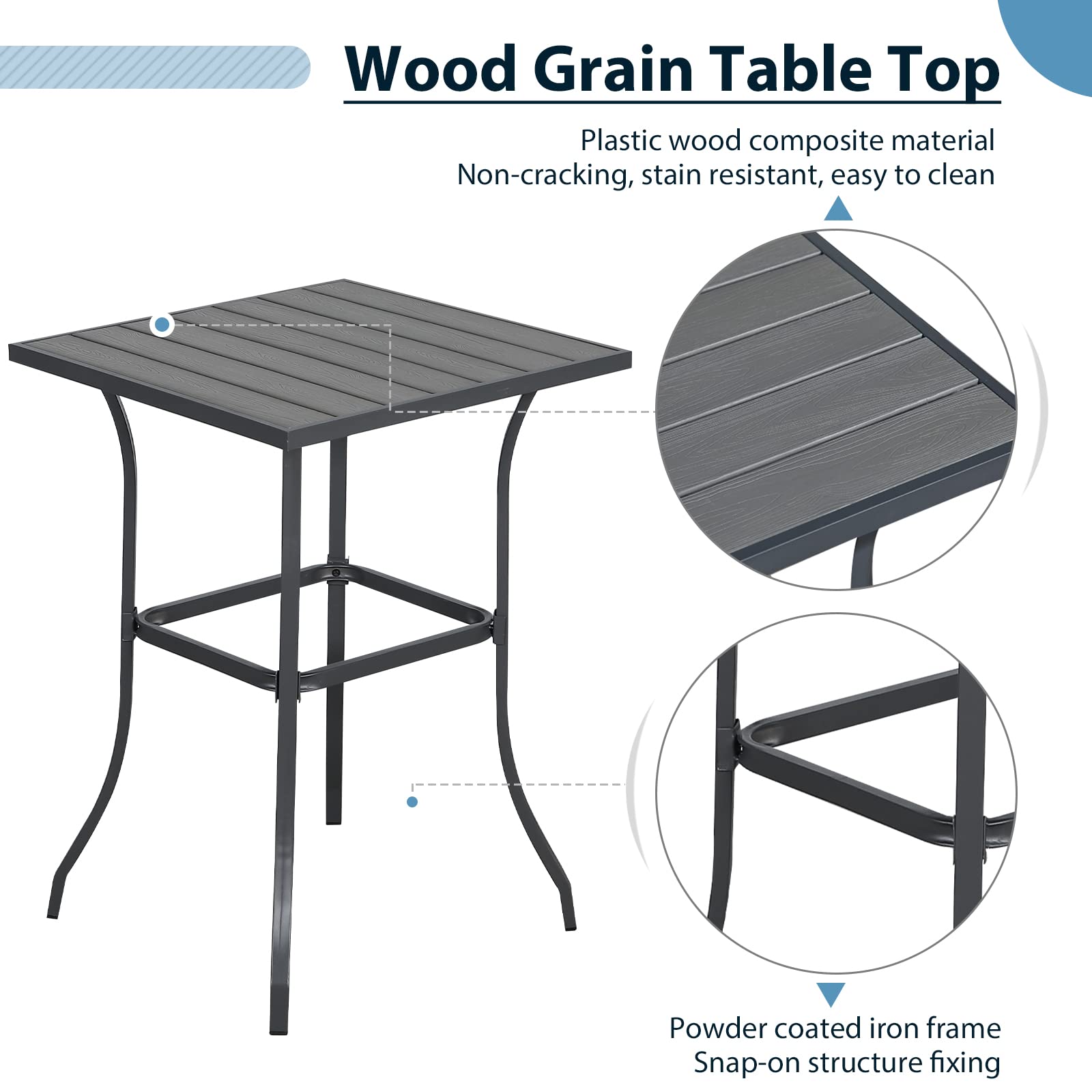 JOIVI 3-Piece Outdoor Patio Bar Set - Counter Height Wicker Bar Stools with Wood Top Table & Cushions - Perfect for Backyard, Balcony, Deck or Poolside Dining for 2 People - Ideal for Entertaining, Relaxing & Outdoor Gatherings