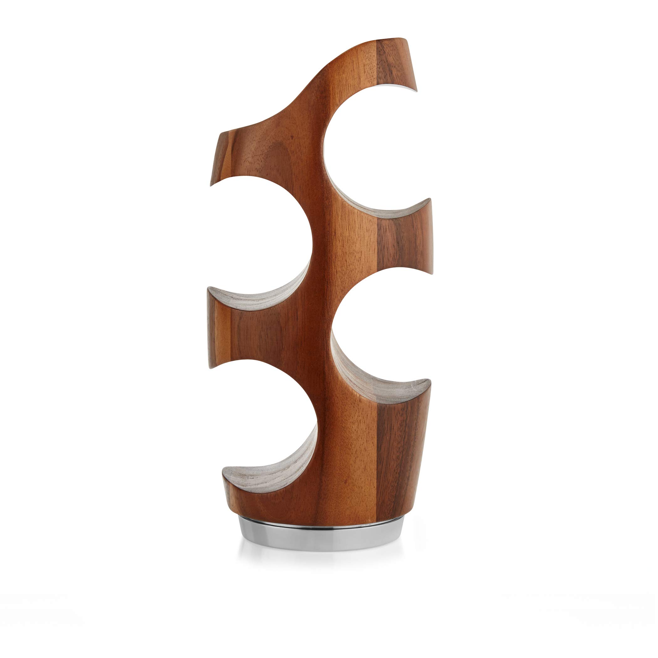 Nambe Vie 4-Bottle Wine Rack - Acacia Wood & Alloy Base - Compact 13 Inch Wine Holder - Elegant Home Decor for Kitchen, Dining Room, Bar or Gift for Wine Lovers