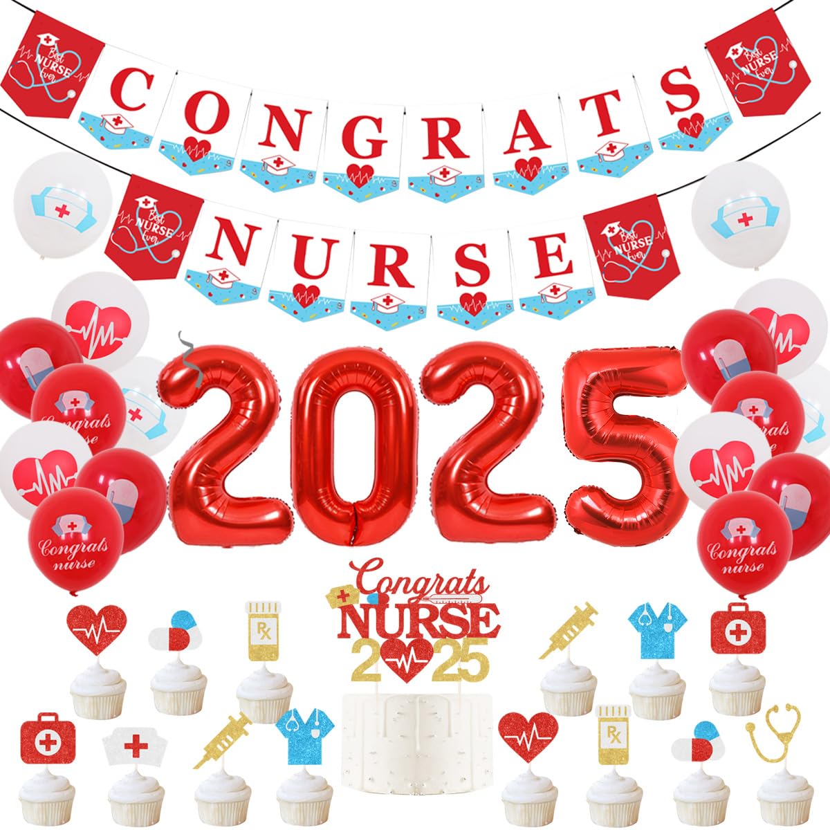 2025 Nurse Graduation Decorations - Congrats Banner & Cake Topper for Nursing School Party