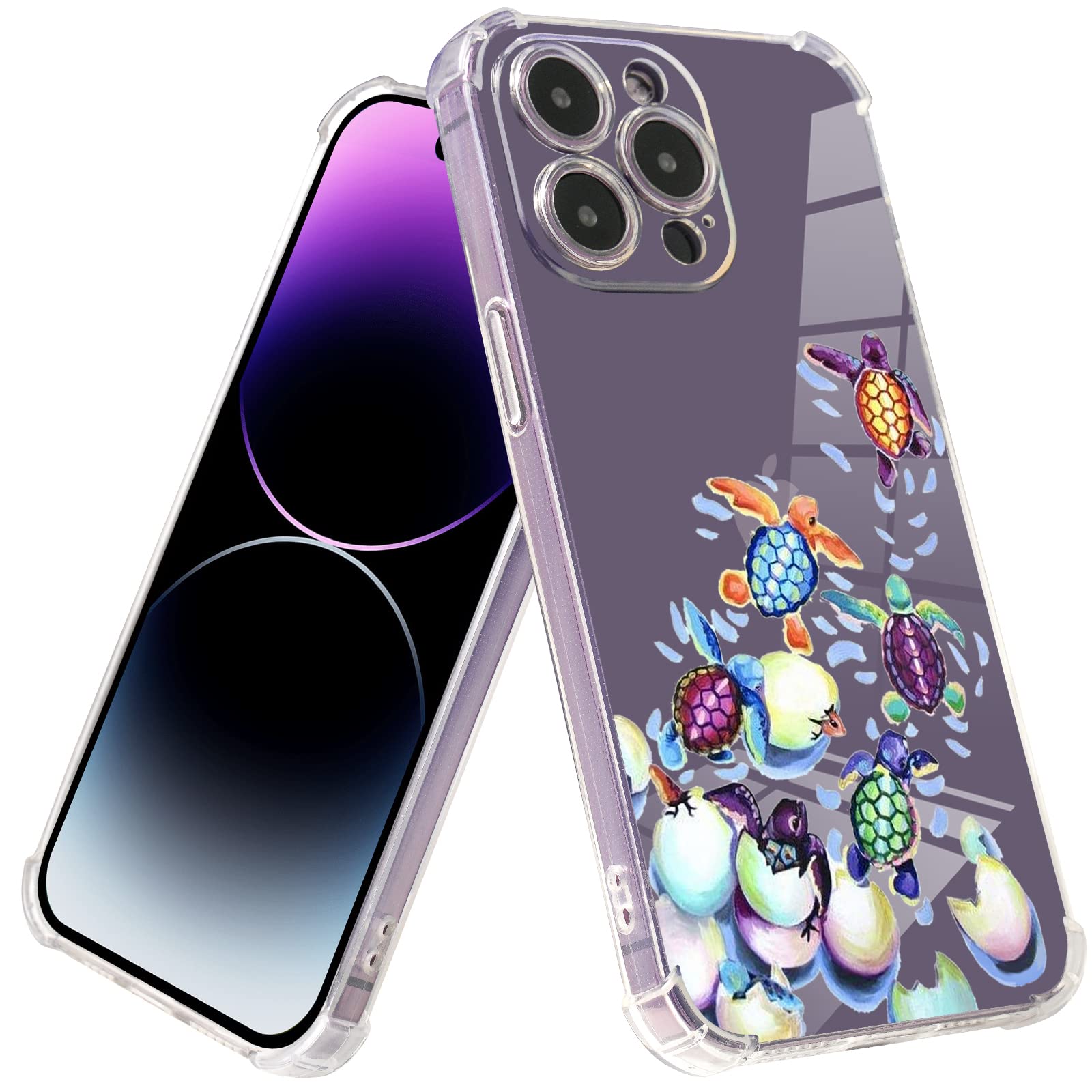 Turtles Design iPhone 12 Pro Max Case with Rainbow Pattern | 6.7 Inch Shockproof TPU Cover with Screen Protector [6.6ft Drop Protection] - Perfect for Beach Lovers & Outdoor Activities