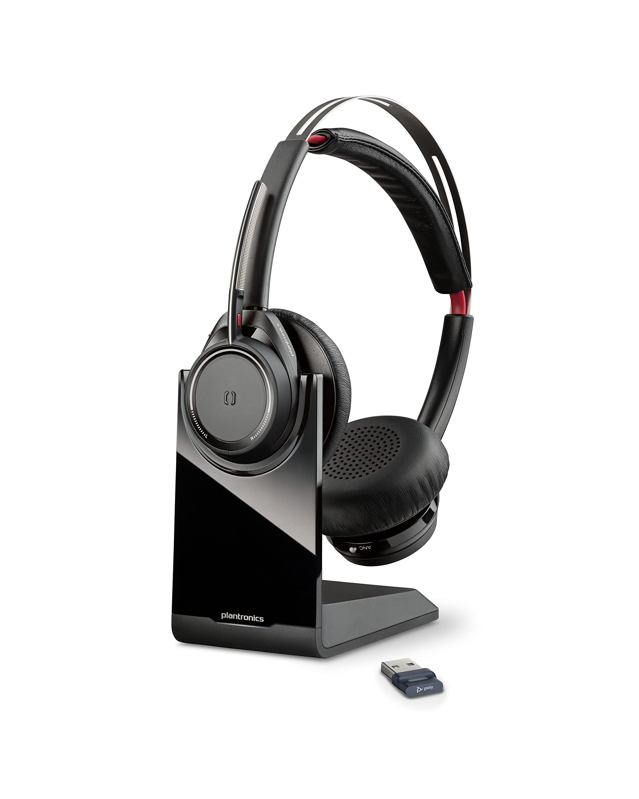 Poly Voyager Focus UC Wireless Headset with Charge Stand - Active Noise Canceling (ANC) Bluetooth Headphones for PC, Mac, Mobile - Compatible with Microsoft Teams, Zoom - Perfect for Home Office, Remote Work & Online Meetings (Amazon Exclusive)