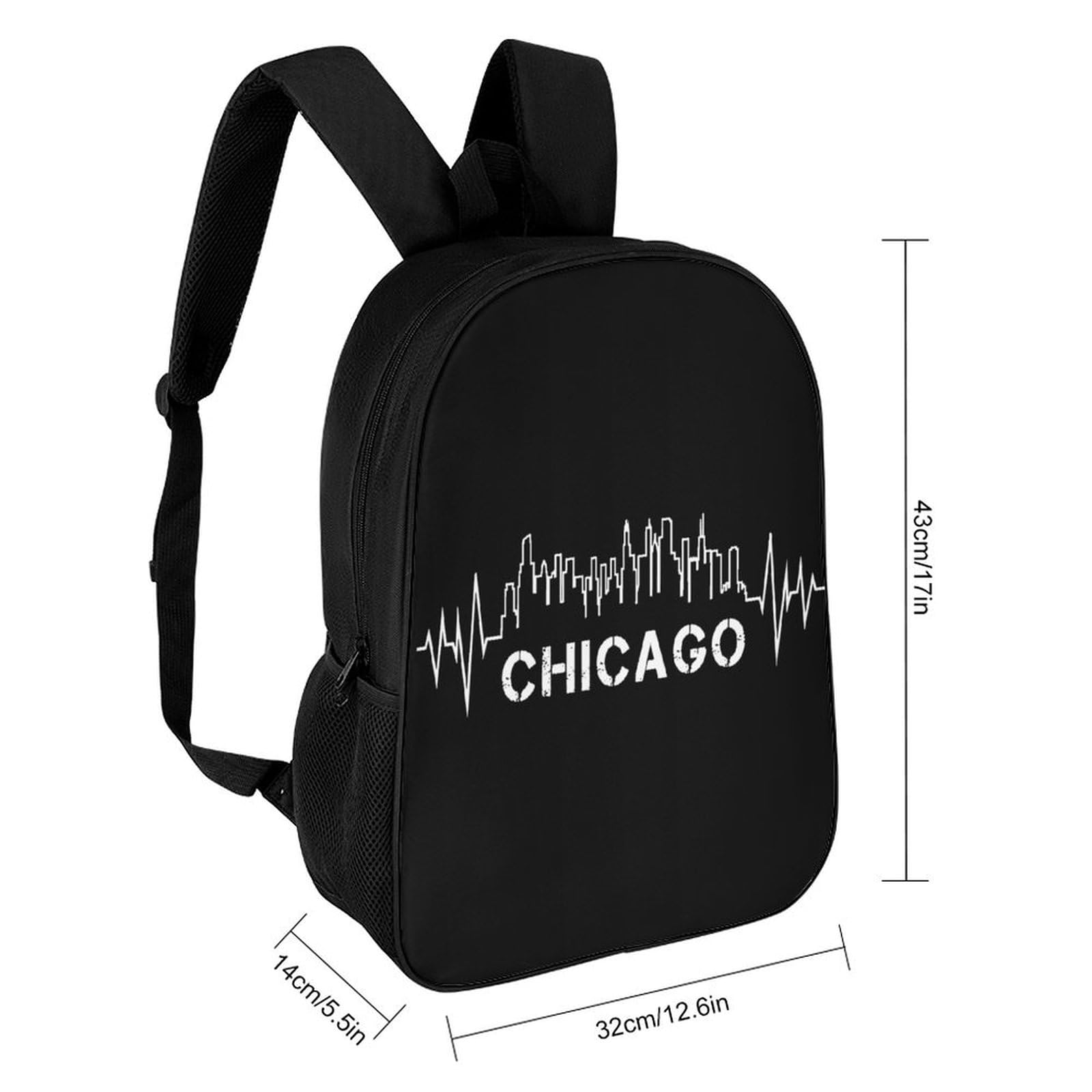 IOEDTHBJ Chicago Skyline Heartbeat Backpack - 17 Inch Laptop Backpack for Men & Women, 3D Printed School & Work Computer Bag - Perfect for College, Office & Travel