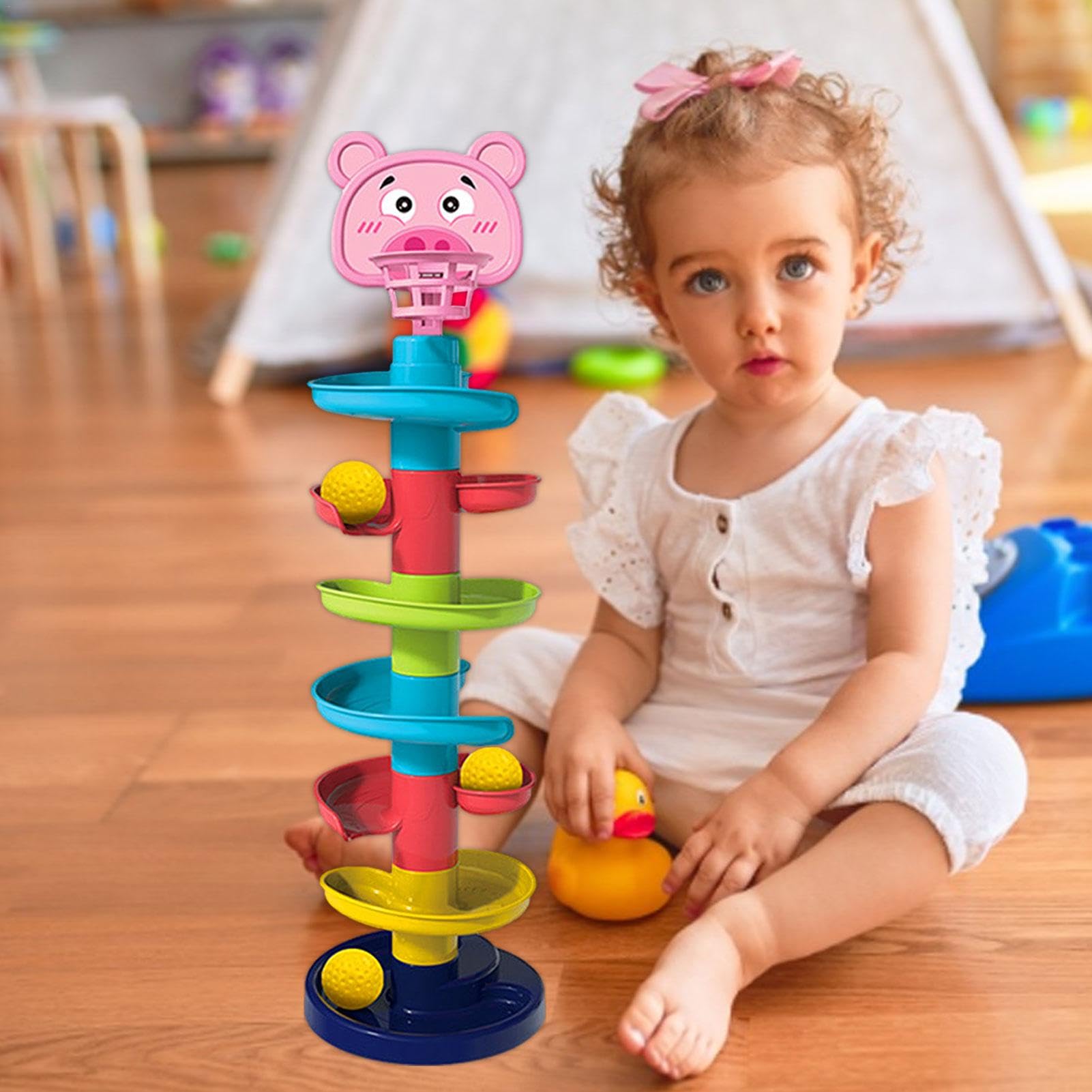 7-Layer Swirl Learning Tower Toy with Yellow Balls | Montessori Educational Ball Drop Toy for Toddlers & Baby Boys | STEM Sensory Play for Early Childhood Development