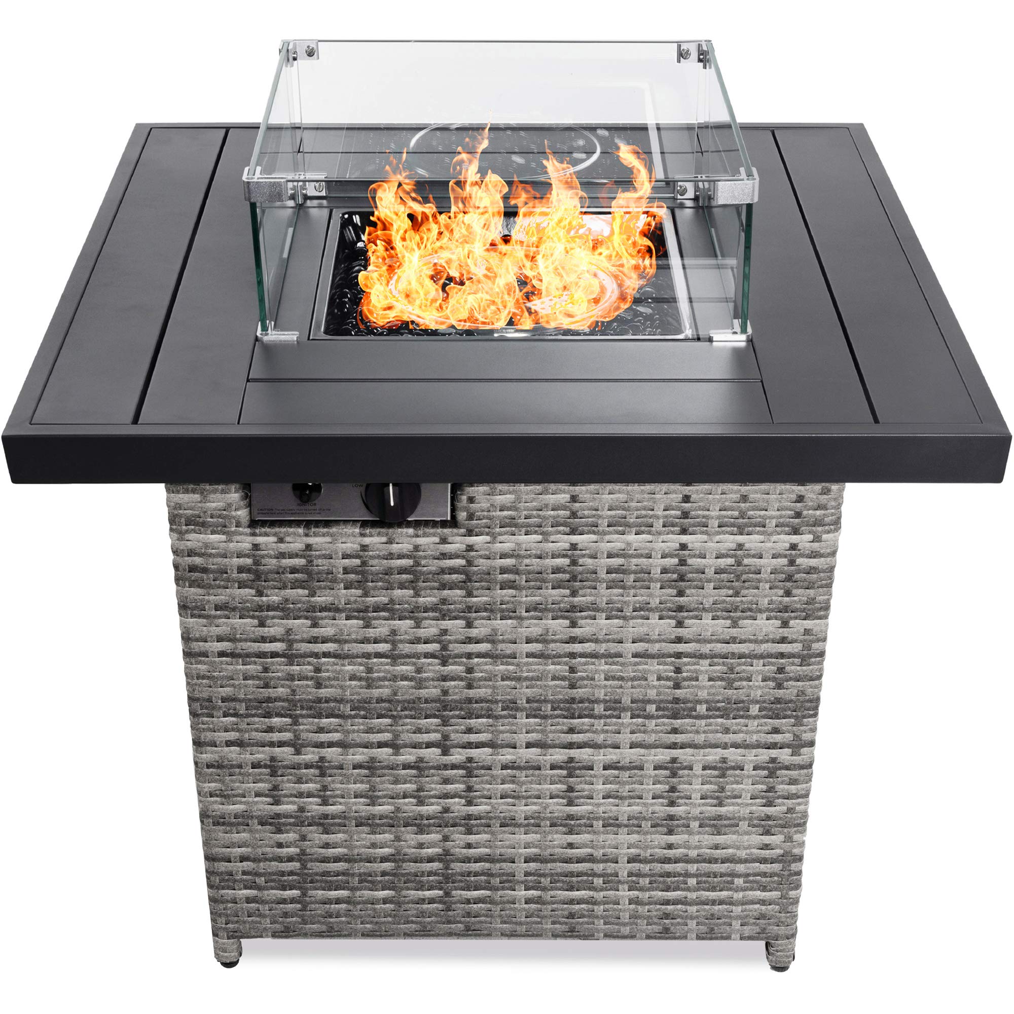 Best Choice Products 32-inch Outdoor Fire Pit Table - 50,000 BTU Propane Gas Patio Heater with Glass Wind Guard, Aluminum Tabletop & Tank Storage - Ash Gray - Perfect for Backyard Gatherings, Camping, and Outdoor Entertaining