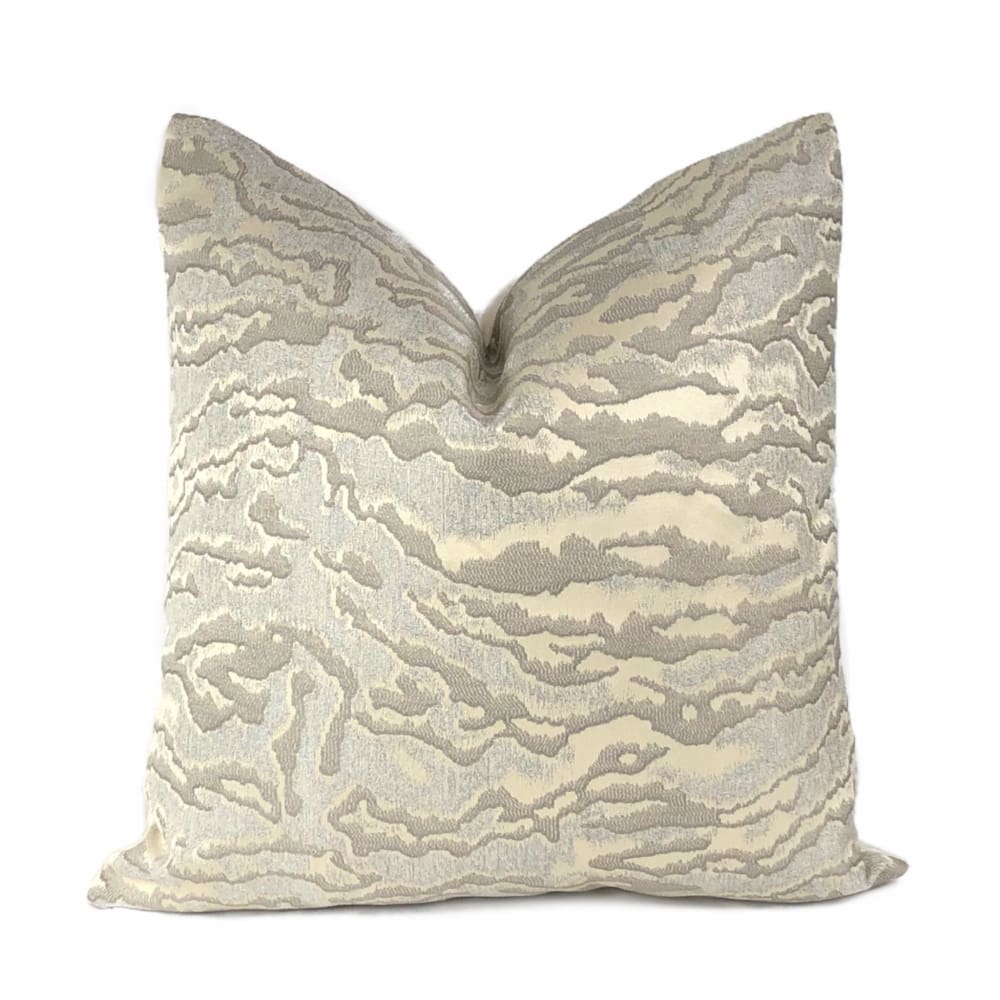 Lucca Ivory & Metallic Silver Tiger Stripe Pillow Cover - Decorative Throw Pillow Case for Sofa, Bed, Couch - Home Decor Accent for Living Room, Bedroom