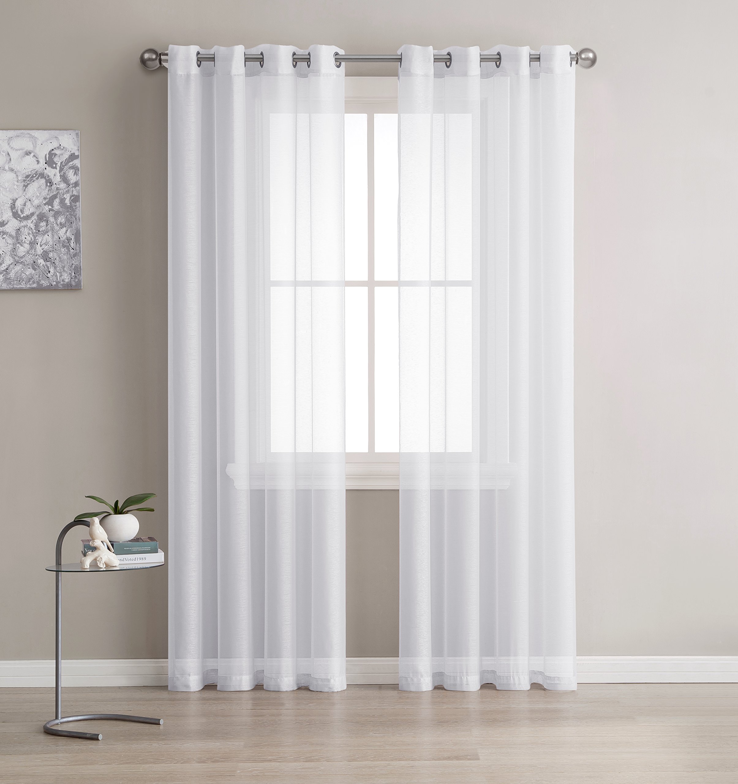 LinenZone Sheer White Curtains - 2 Panels Faux Linen Window Drapes 54x84 Inches for Living Room, Bedroom, Kitchen & Nursery | Light Filtering Elegant Home Decor for Natural Light & Privacy