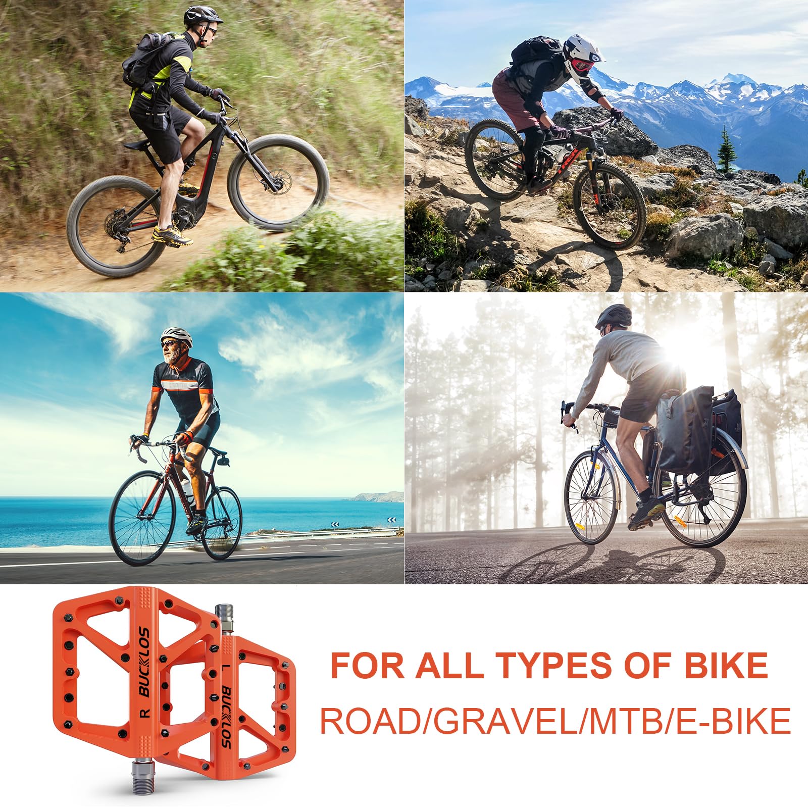 BUCKLOS Mountain Bike Pedals - Non-Slip MTB Pedals for Adults, 9/16
