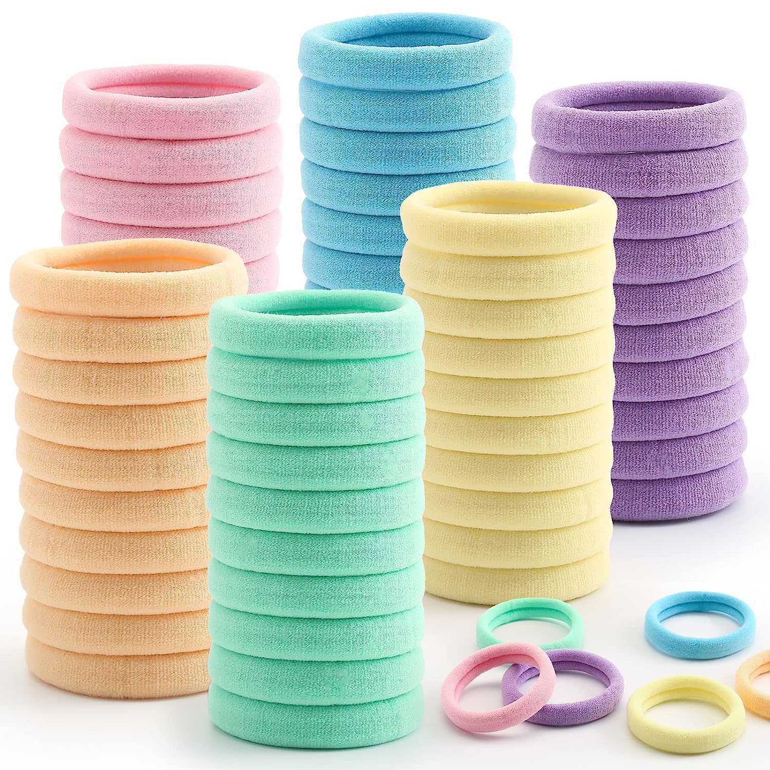 Pastel Color Thick Seamless Cotton Hair Ties - No Damage Soft Ponytail Holders for Women & Girls (30pcs) - Perfect for School, Work, Gym and Daily Hair Styling