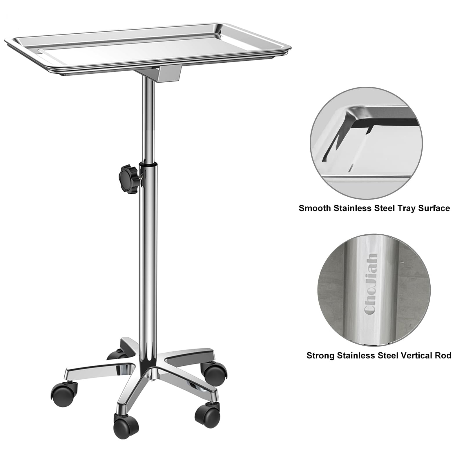 ChoJiah Extra Large Rolling Salon Tray - Heavy Duty Mayo Stand for Hairstylists, Tattoo Artists & Dental Clinics | Mobile Styling Station with Wheels for Hair Salons, Barber Shops & Tattoo Parlors