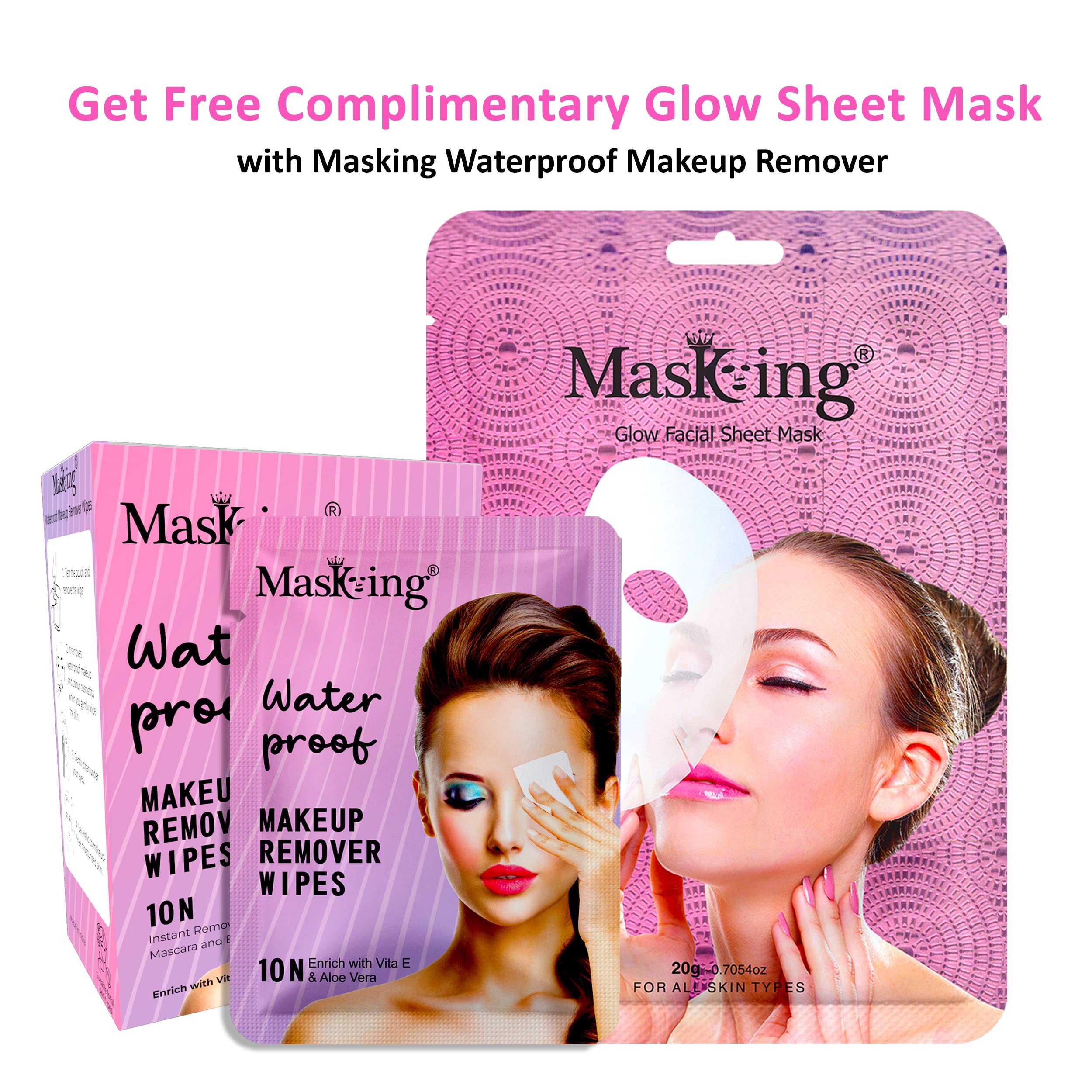 MasKing Waterproof Makeup Remover Wipes - Gentle Facial Cleansing with Aloe Vera, Cucumber & Vitamin E - 3 Packs (30 Count) - Perfect for Travel, Gym & Daily Skincare Routine
