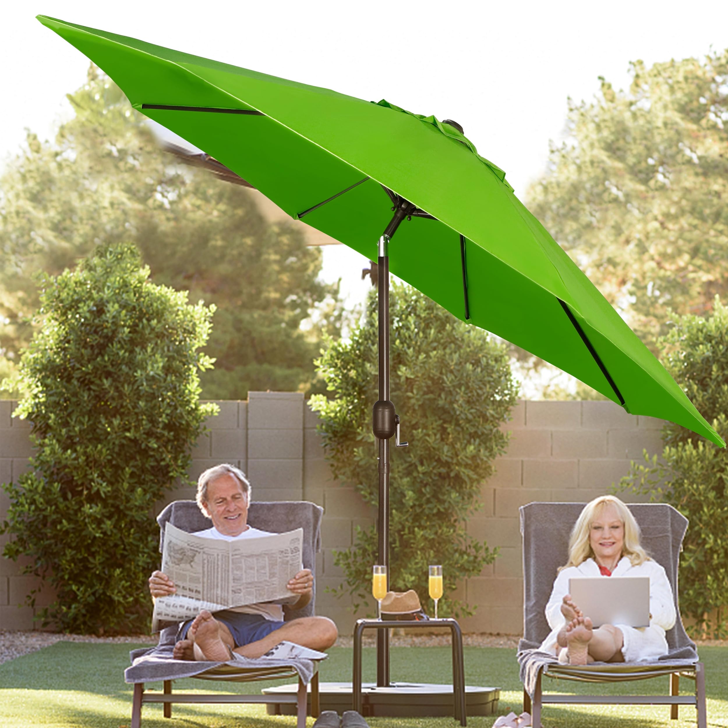 Blissun 9' Outdoor Patio Umbrella with 8 Sturdy Ribs - Push Button Tilt & Crank - Perfect for Garden, Poolside, Backyard, and Outdoor Dining Areas