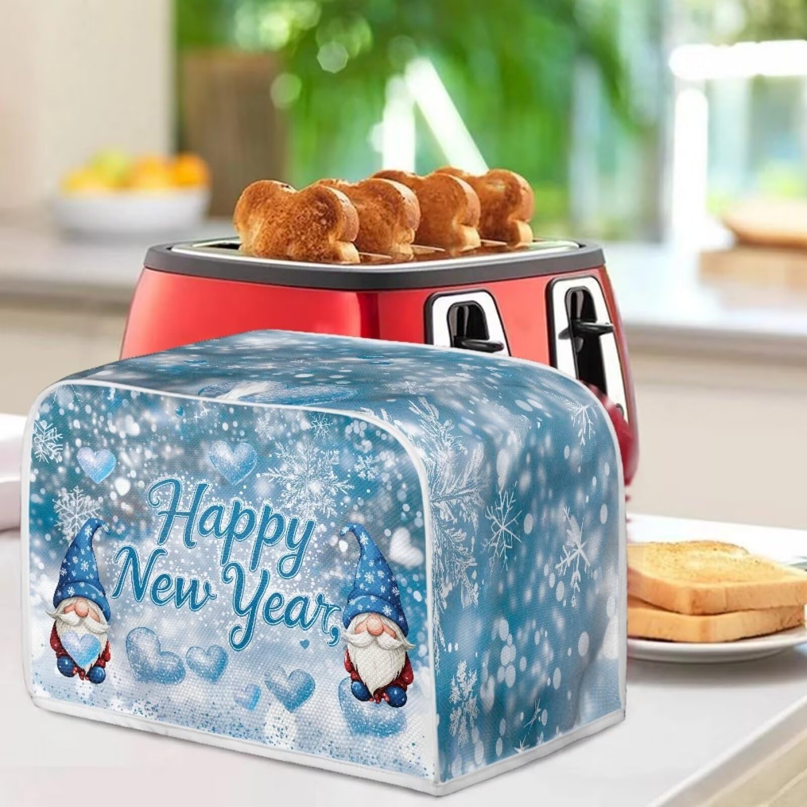 Lotusorchid Gnome Print 2-Slice Toaster Cover - Anti-Fingerprint Dust Protection for Bread Maker - Perfect for Kitchen Countertop & Holiday Decor (Christmas, New Year)