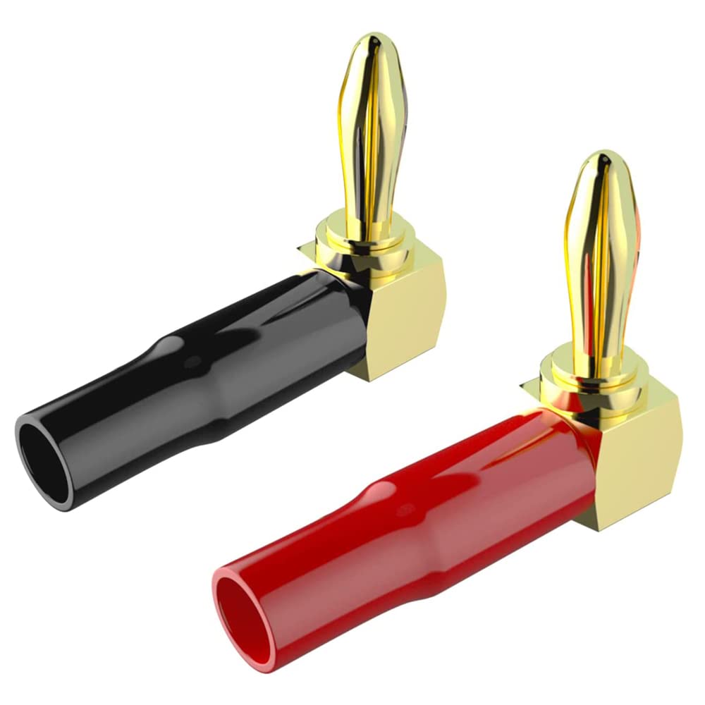 KUYIO HiFi Speaker Connector - Right Angle Banana Plugs for Home Audio, Stereo Systems & Professional Sound Equipment - Gold Plated 4mm Banana Jacks for Enhanced Connectivity