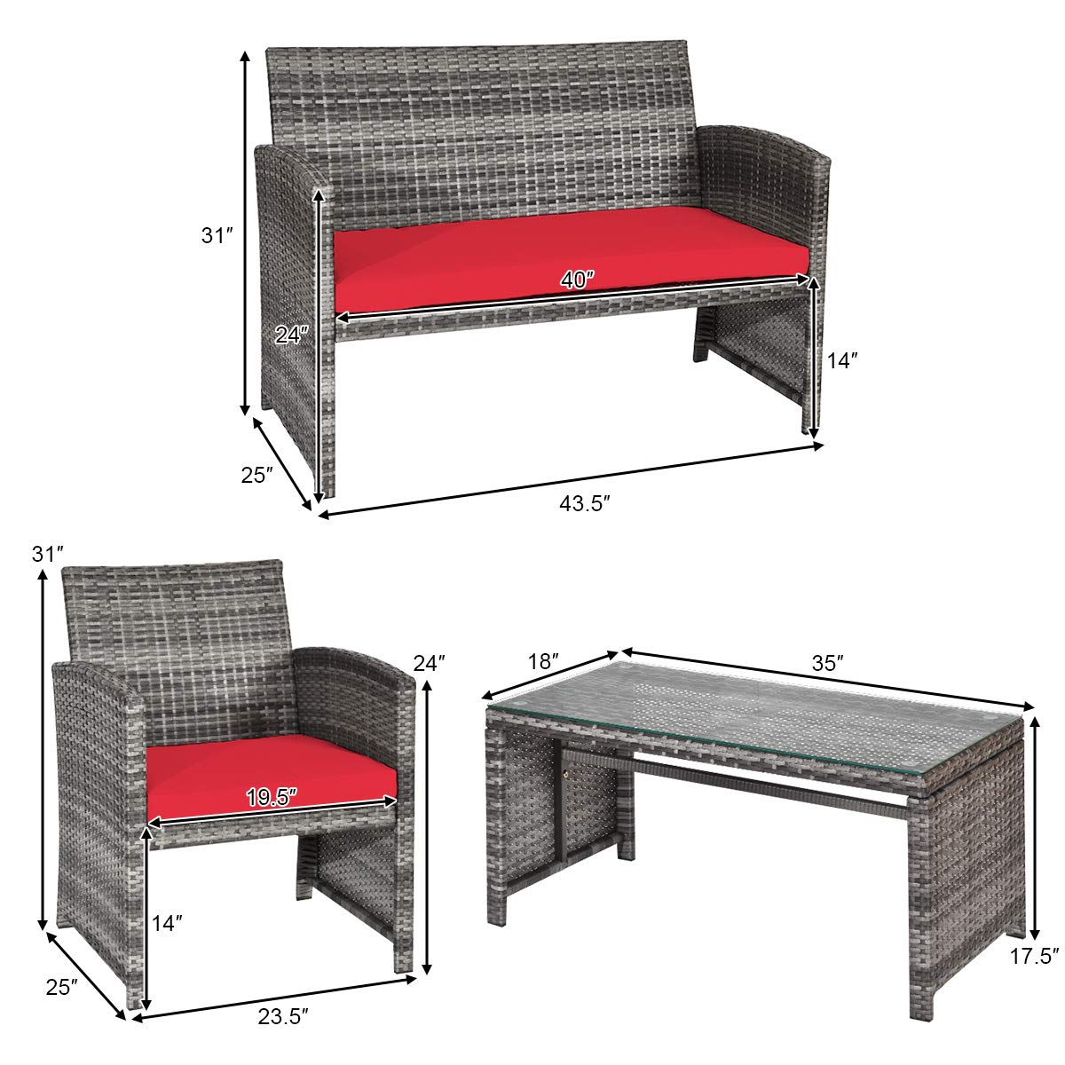 **HAPPYGRILL 4-Piece Patio Conversation Set with Soft Cushions - PE Wicker Rattan Sofa Chairs & Coffee Table - Outdoor Furniture for Garden, Poolside, Porch, Backyard (Perfect for Relaxing & Entertaining)**
