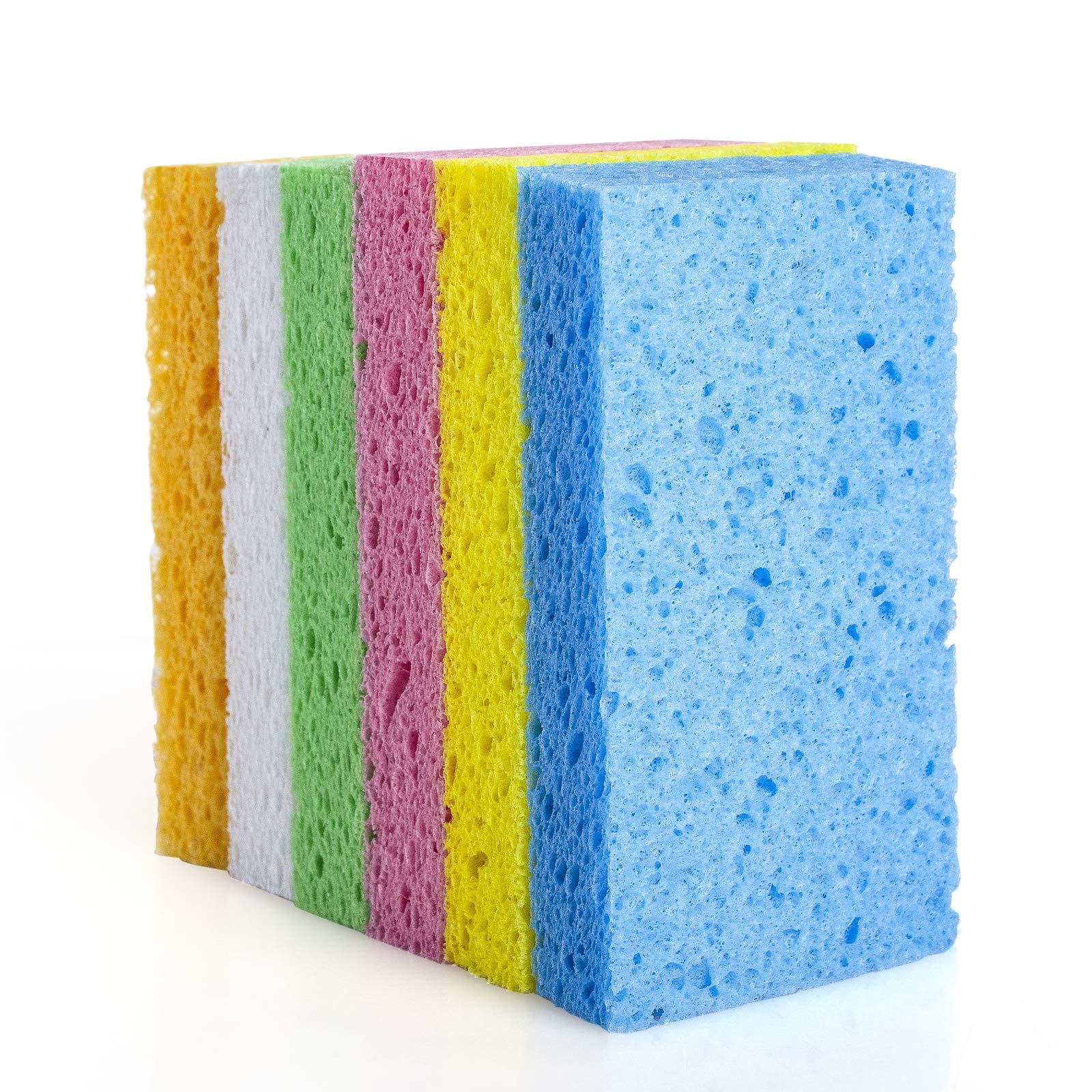 Premium Compressed Cellulose Sponges for Kitchen & Bathroom - 6 Pack Heavy Duty Cleaning Sponges for Dishes, Countertops, and Household Cleaning
