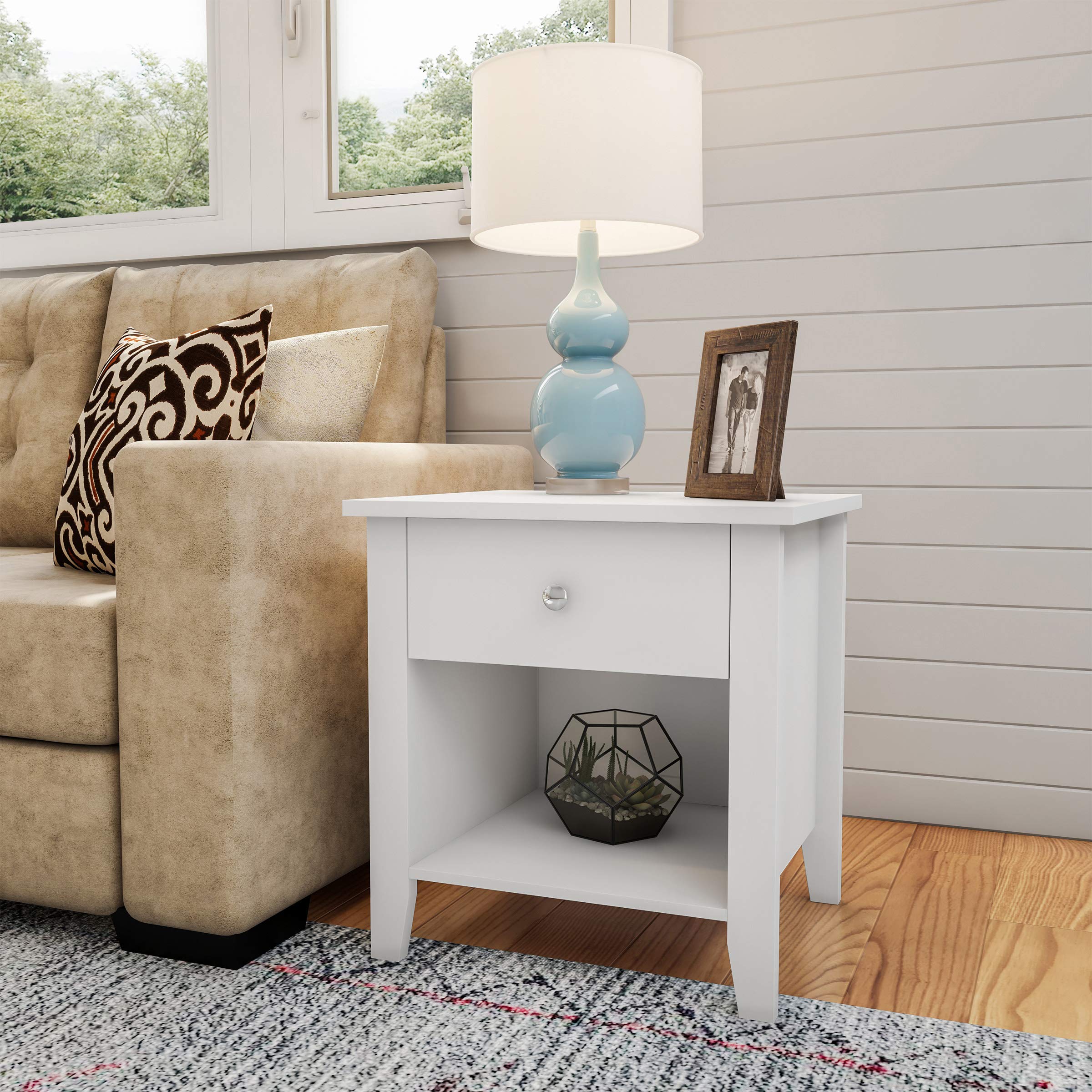 Premium End Tables Set of 2 - Traditional Nightstands with Drawer & Storage Shelf - White Bedside Tables for Bedroom, Living Room | Perfect for Small Spaces, Apartment Decor & Guest Room Furniture