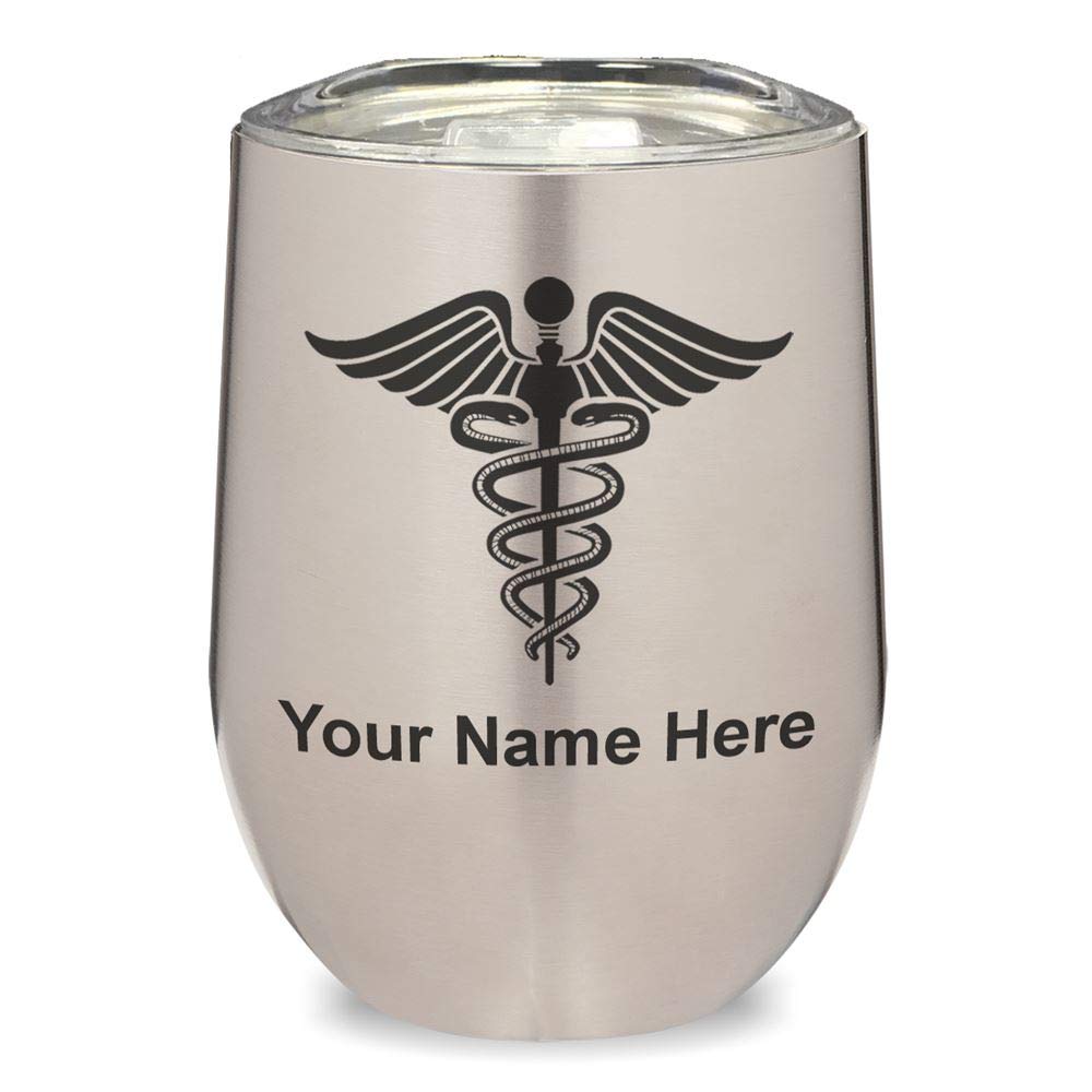 LaserGram Double Wall Insulated Stainless Steel Wine Tumbler with Caduceus Medical Symbol - Personalized Engraved Gift for Doctors, Nurses & Medical Professionals - Perfect for Hospital Shifts, Clinics & Healthcare Appreciation Events
