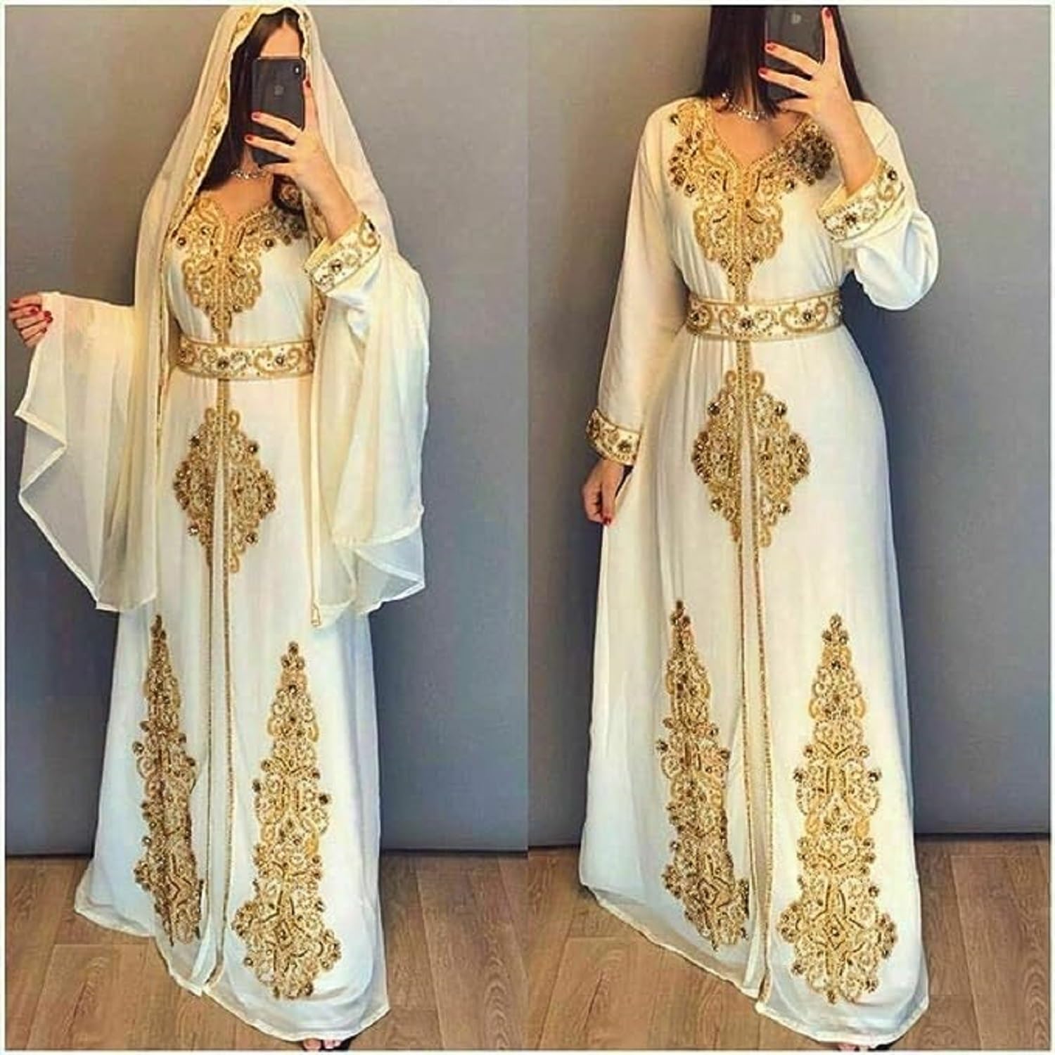 Elegant Moroccan White Dubai Kaftan Abaya Dress - Long Modern Farasha Gown for Women | Islamic Modest Wear for Special Occasions & Evening Events