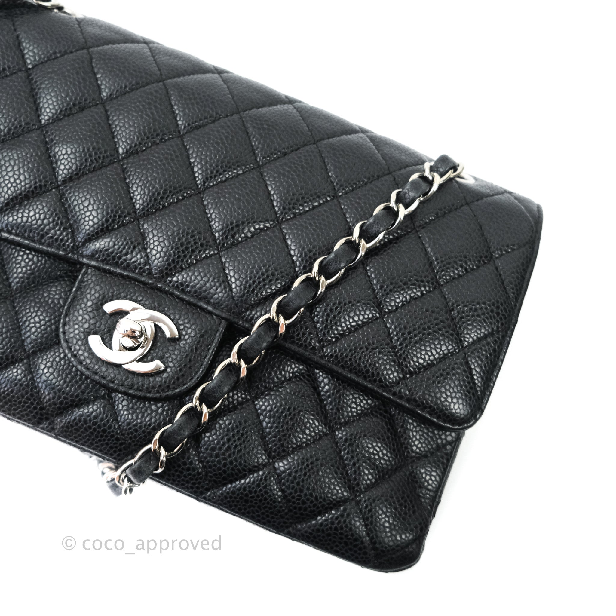 Chanel Classic M/L Medium Double Flap Bag Black Caviar Leather with Silver Hardware - Luxury Designer Handbag for Women, Perfect for Work, Evening Events & Special Occasions
