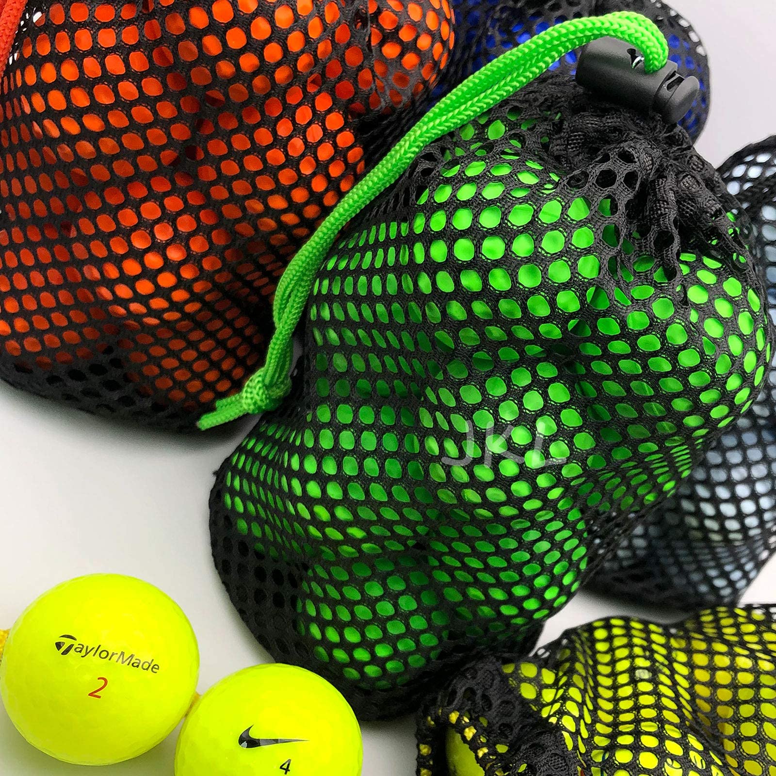 JKL 5-Pack Small Golf Ball Mesh Bags - Durable Nylon Drawstring Storage Pouches for Golf Accessories (Red, Yellow, Blue, Green, Black) - Perfect for Golf Practice, Tournament Organization & Sports Equipment Storage